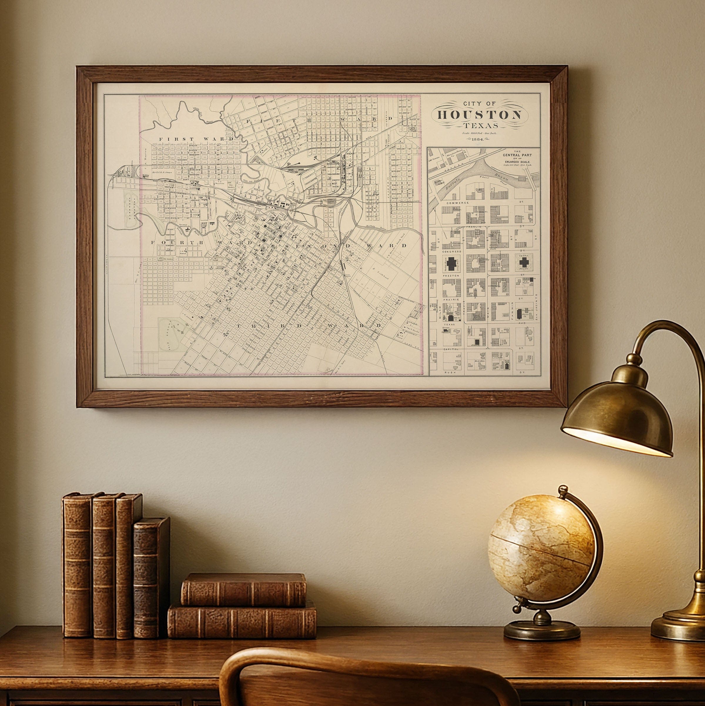 Houston Texas Map - 1884 Historic City Map Art - Archive Prints