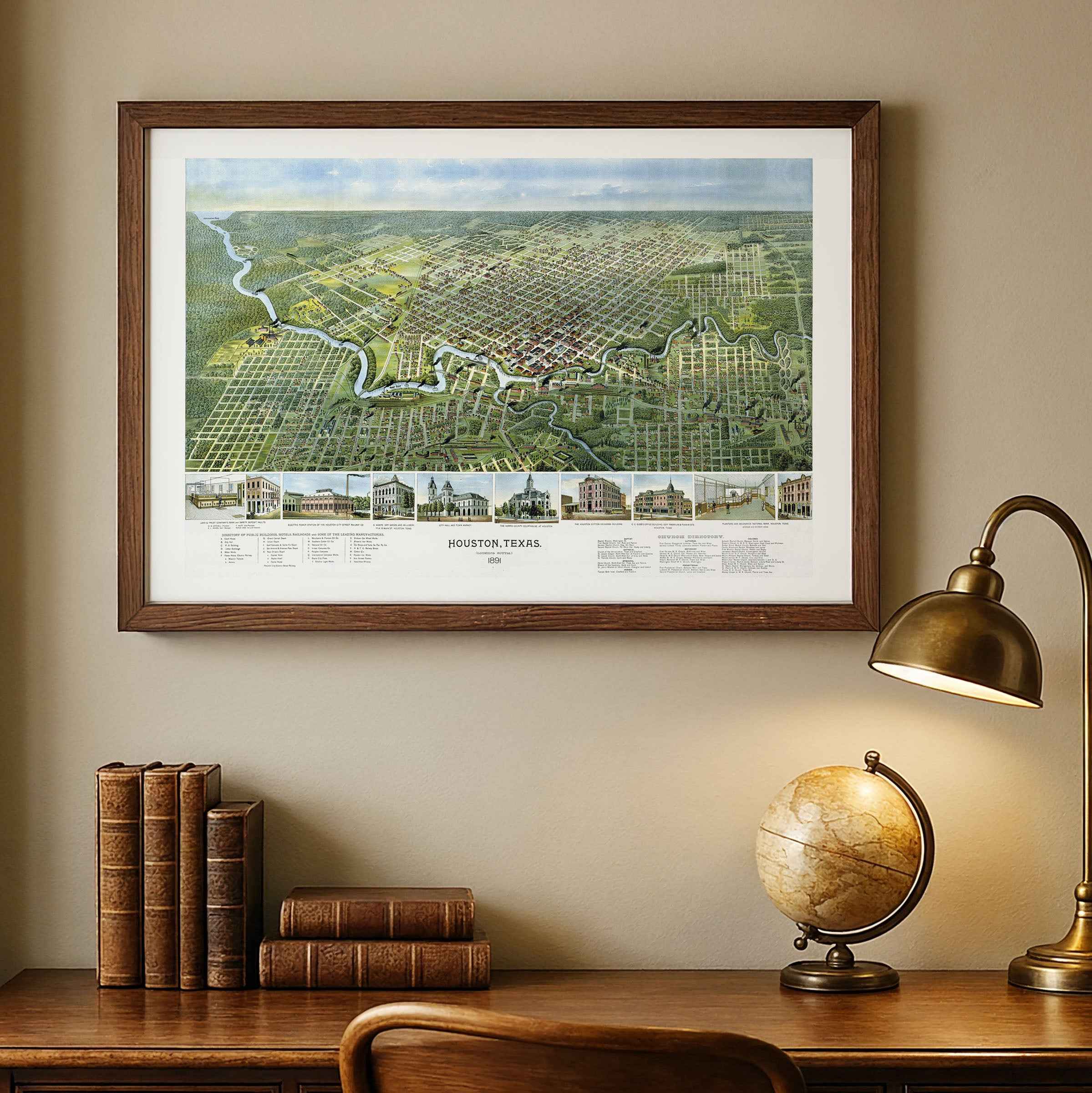 Houston Vintage City Map - 1891 Koch Historical Map of Houston