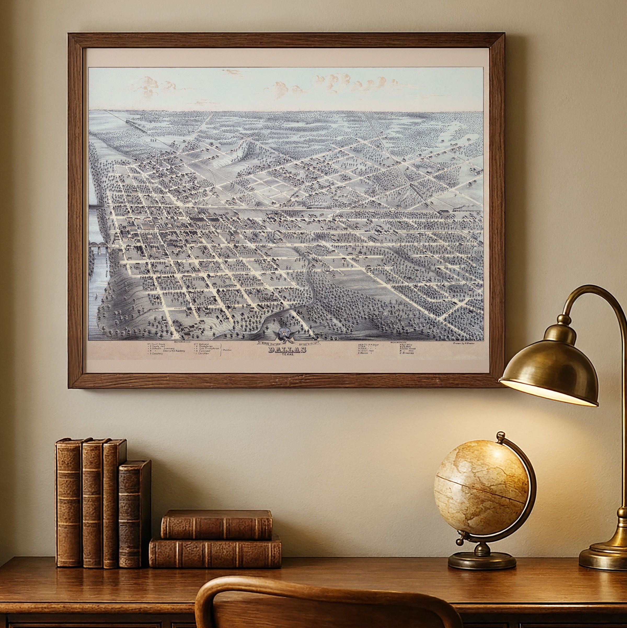 Bird's Eye View of the City of Dallas, Texas 1872 - Archive Prints