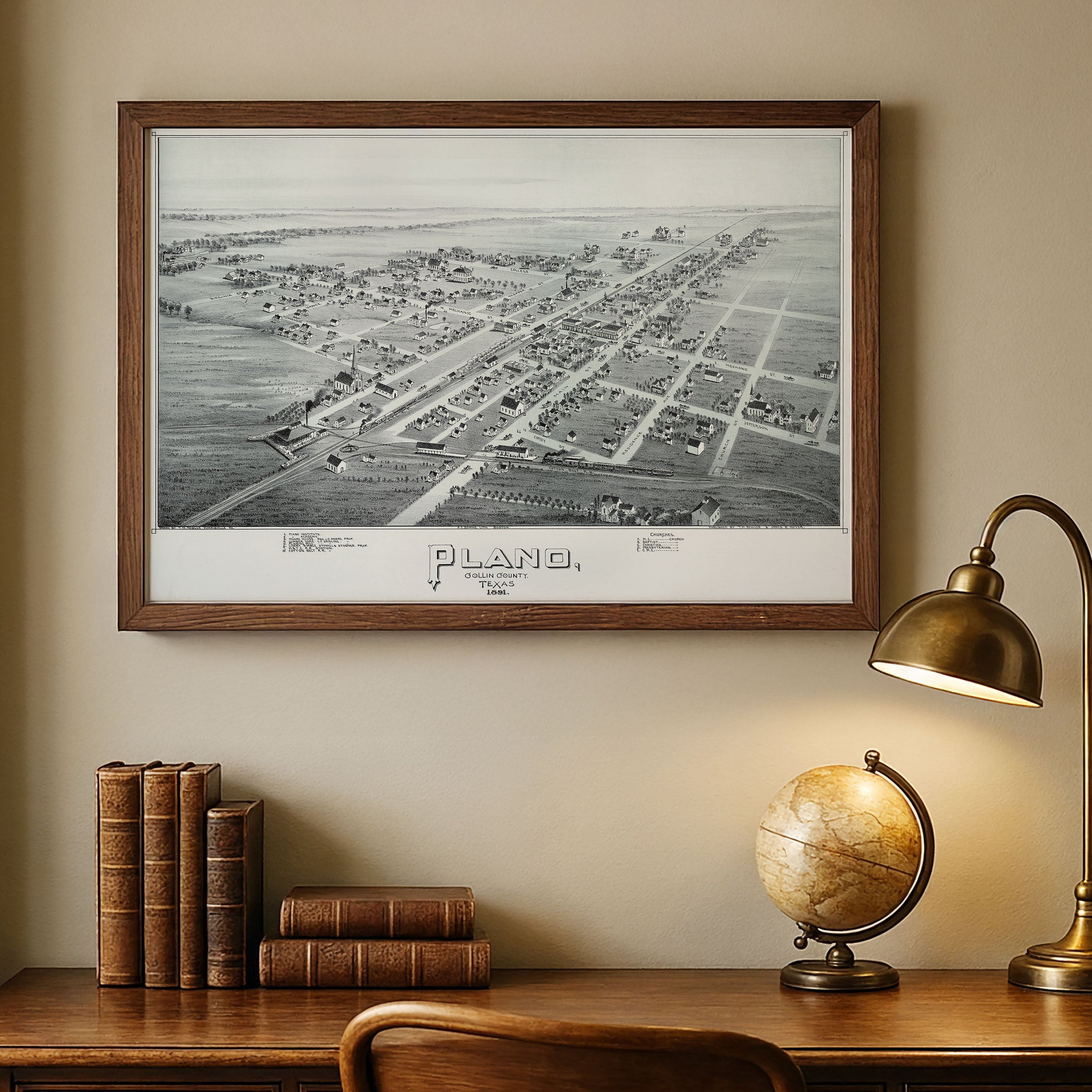 Plano Texas Map 1891 - Vintage Bird's Eye View Historic City Map