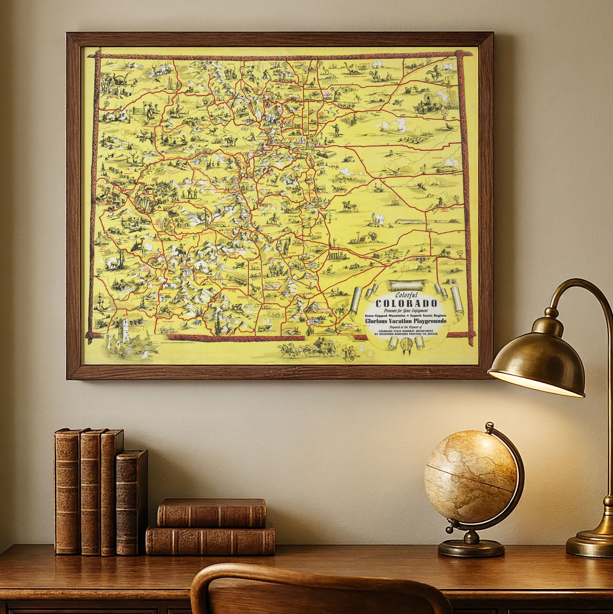 Colorful Colorado 1940 Vintage Pictorial Map Lithograph - Archive Prints