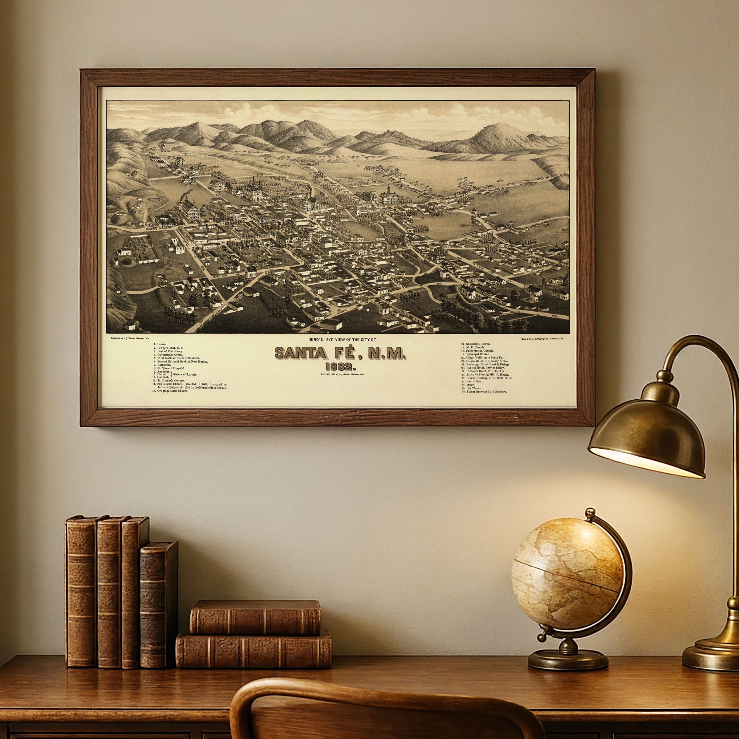 Vintage Santa Fe, New Mexico Map 1882 - Archive Prints