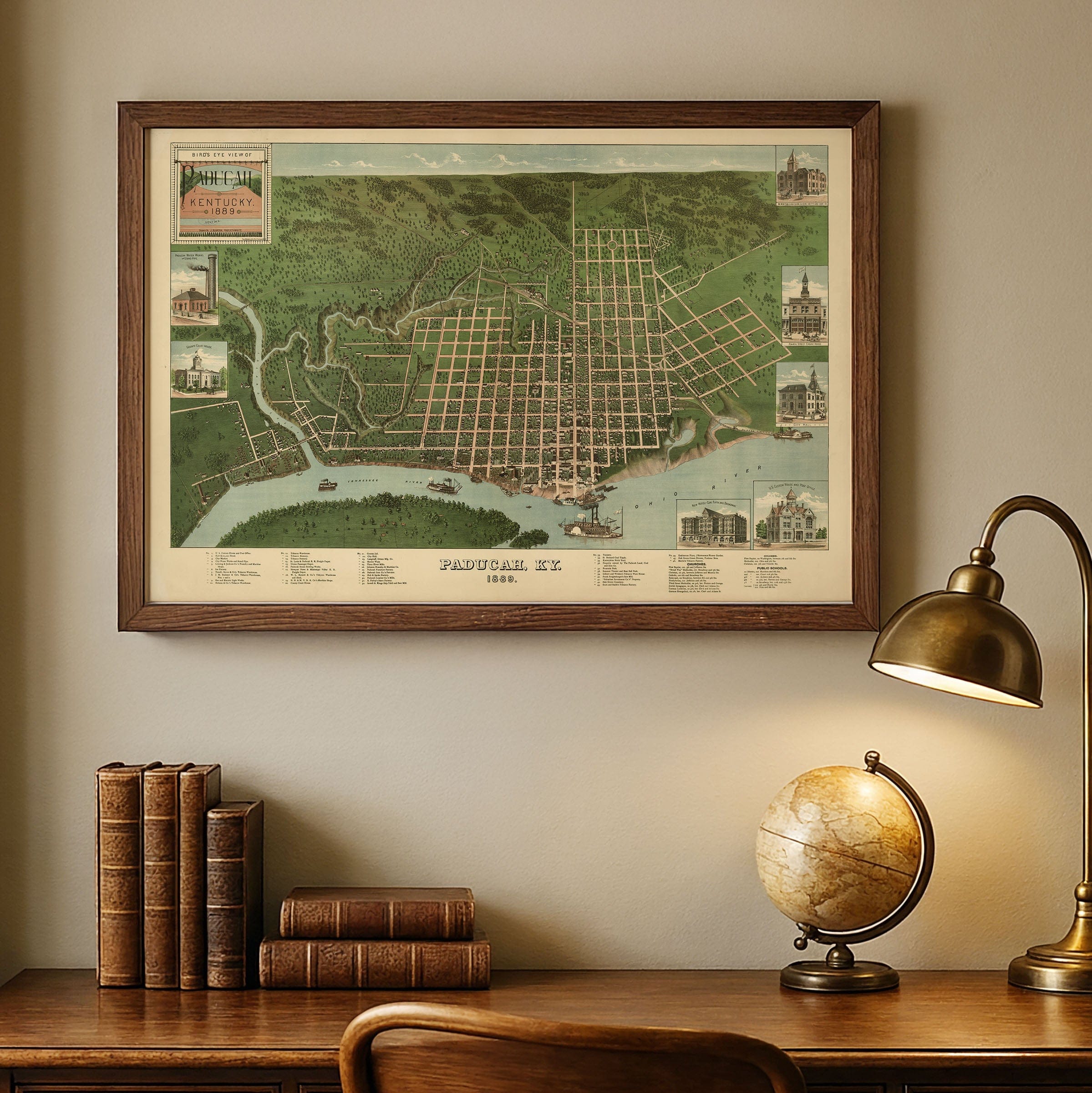 Paducah, Kentucky Vintage Map 1889 - Bird's Eye View