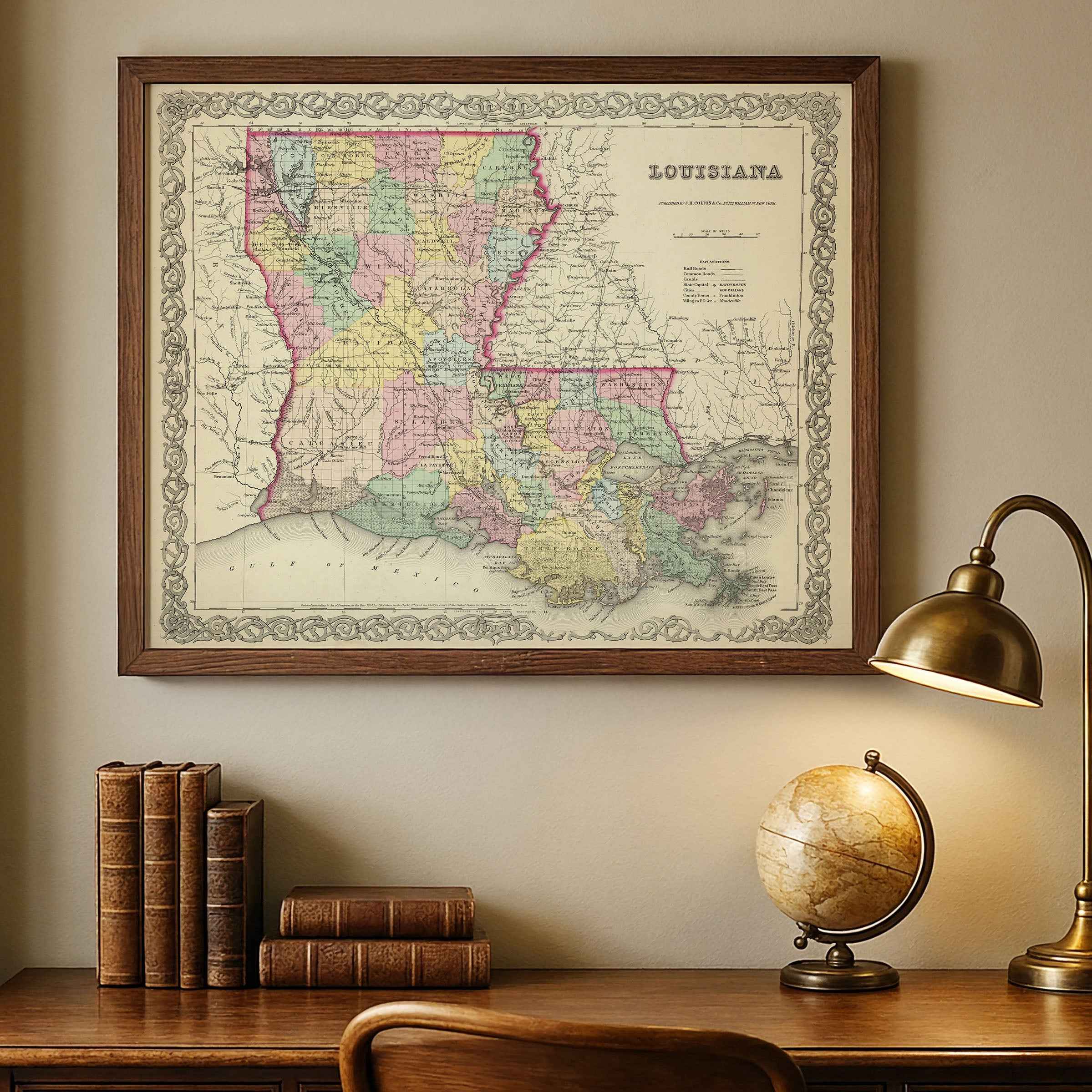 Louisiana Map - Vintage State Map by Colton for Home Decor