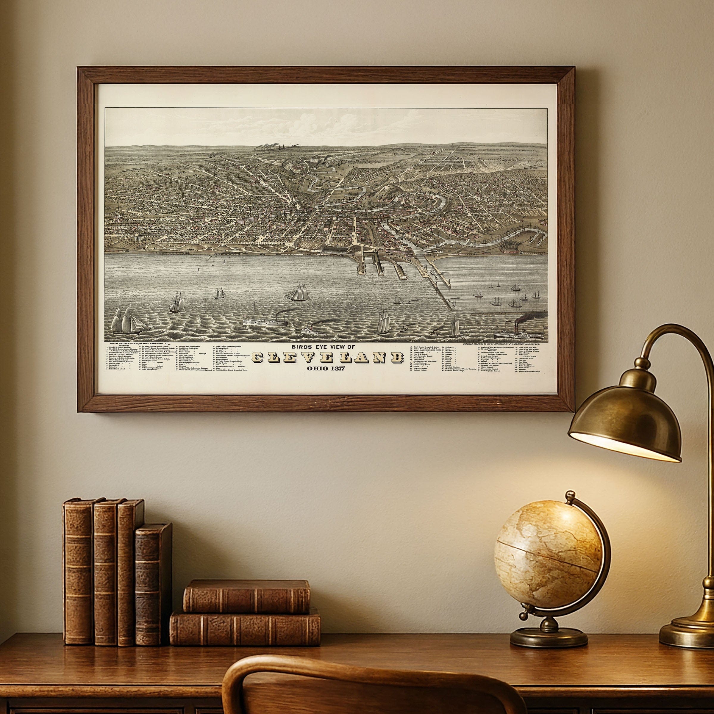 Cleveland, Ohio Map - 1877 Bird's Eye View