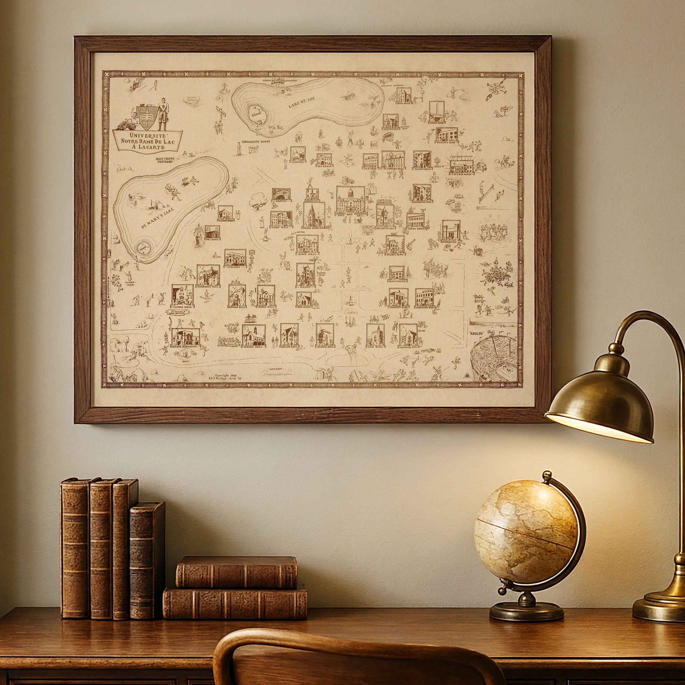 Université Notre Dame du Lac à la Carte 1938 - Ed Hickey Campus Map