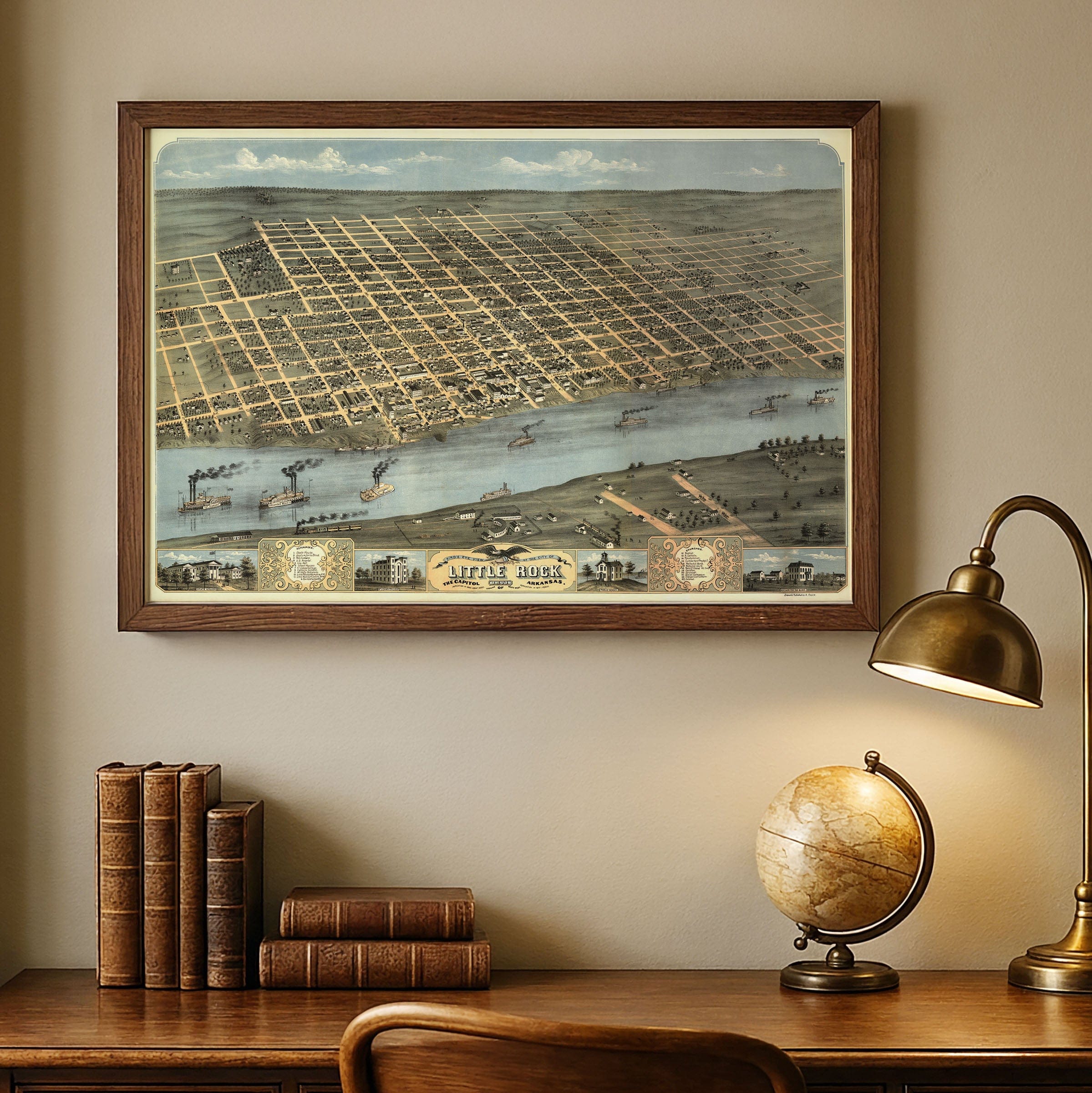 Little Rock Arkansas Historic Map - 1887 Perspective View of the City - Archive Prints