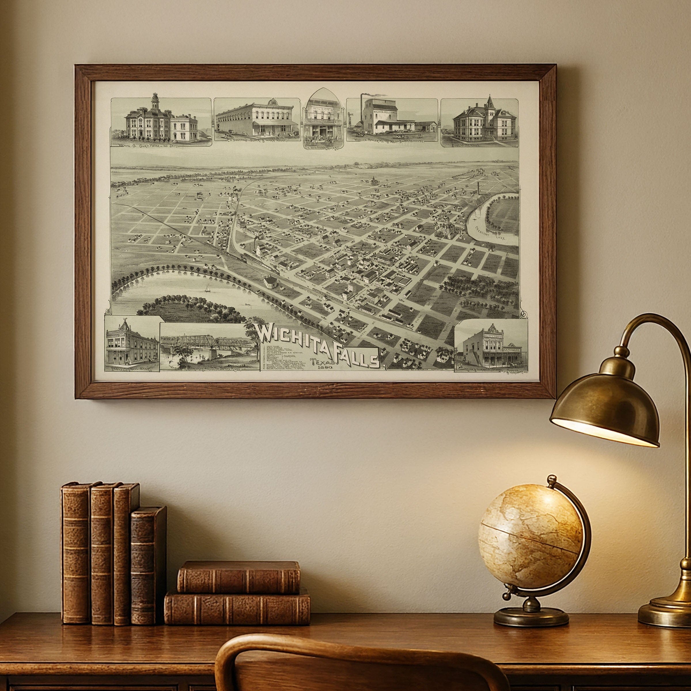 Wichita Falls, Texas Vintage Map 1890 - Bird's Eye View - Archive Prints