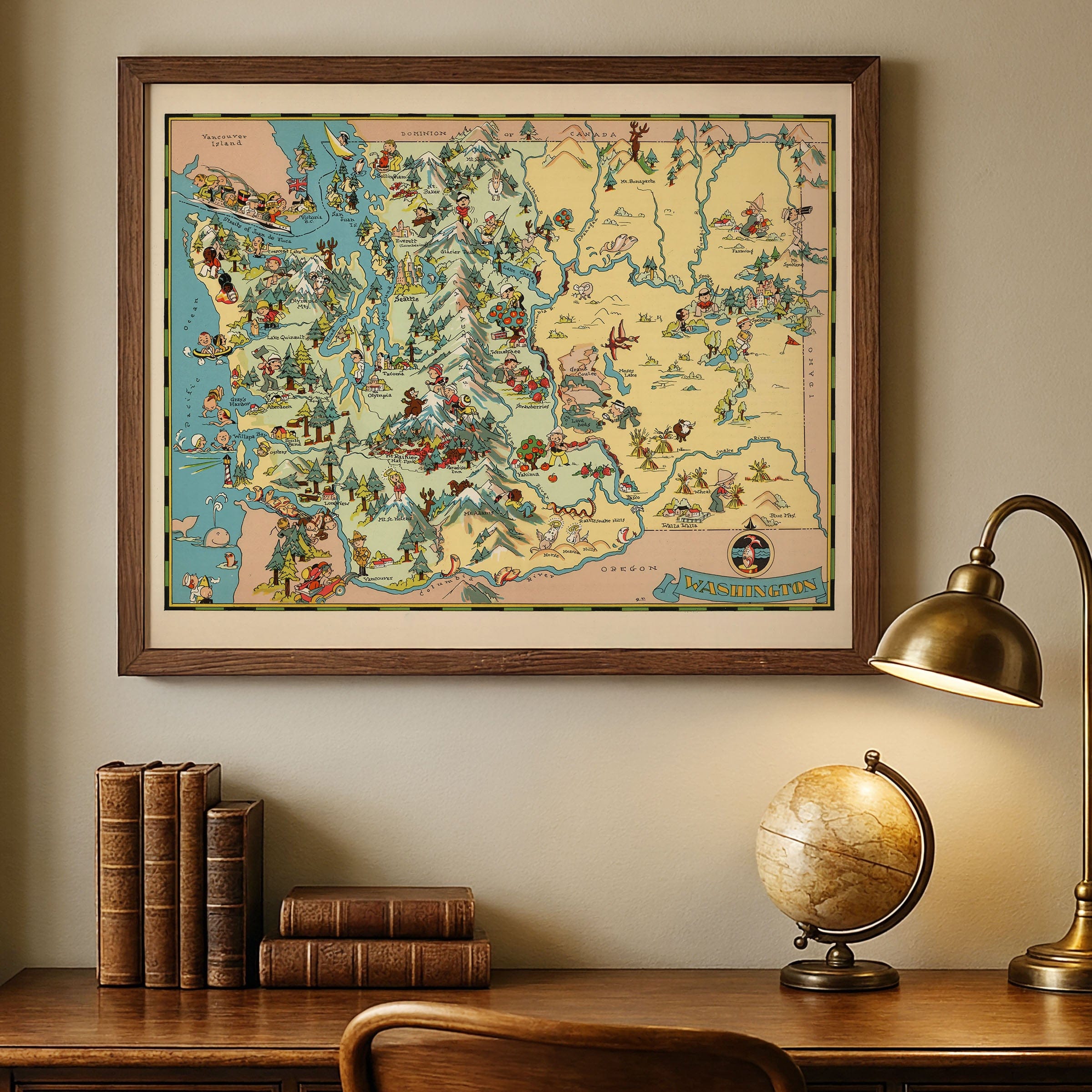 Washington State Map - 1935 Pictorial Journey Through the Evergreen State - Archive Prints