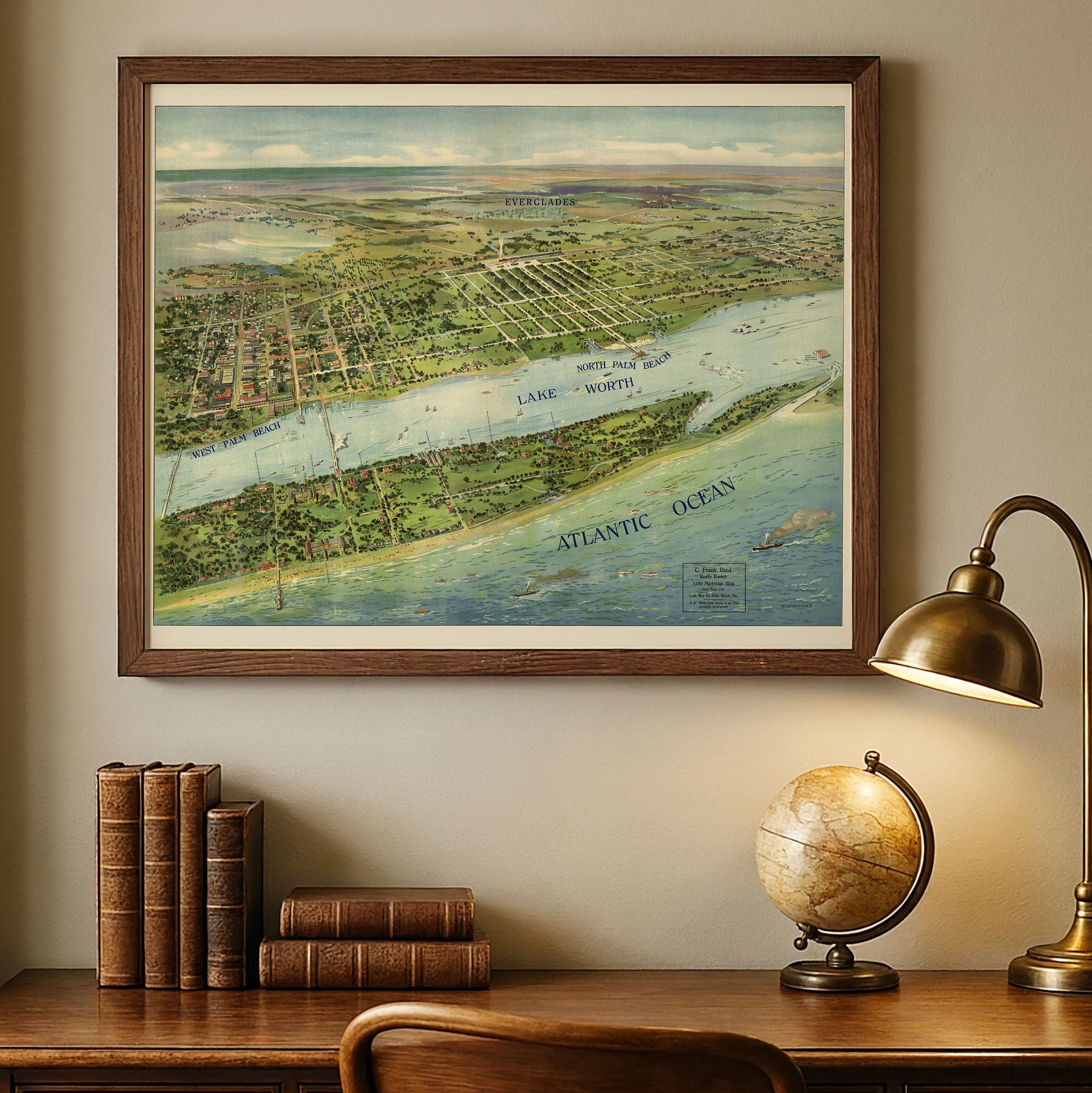 West Palm Beach Vintage Map 1915 - Antique Panoramic Bird's Eye View of Florida - Archive Prints