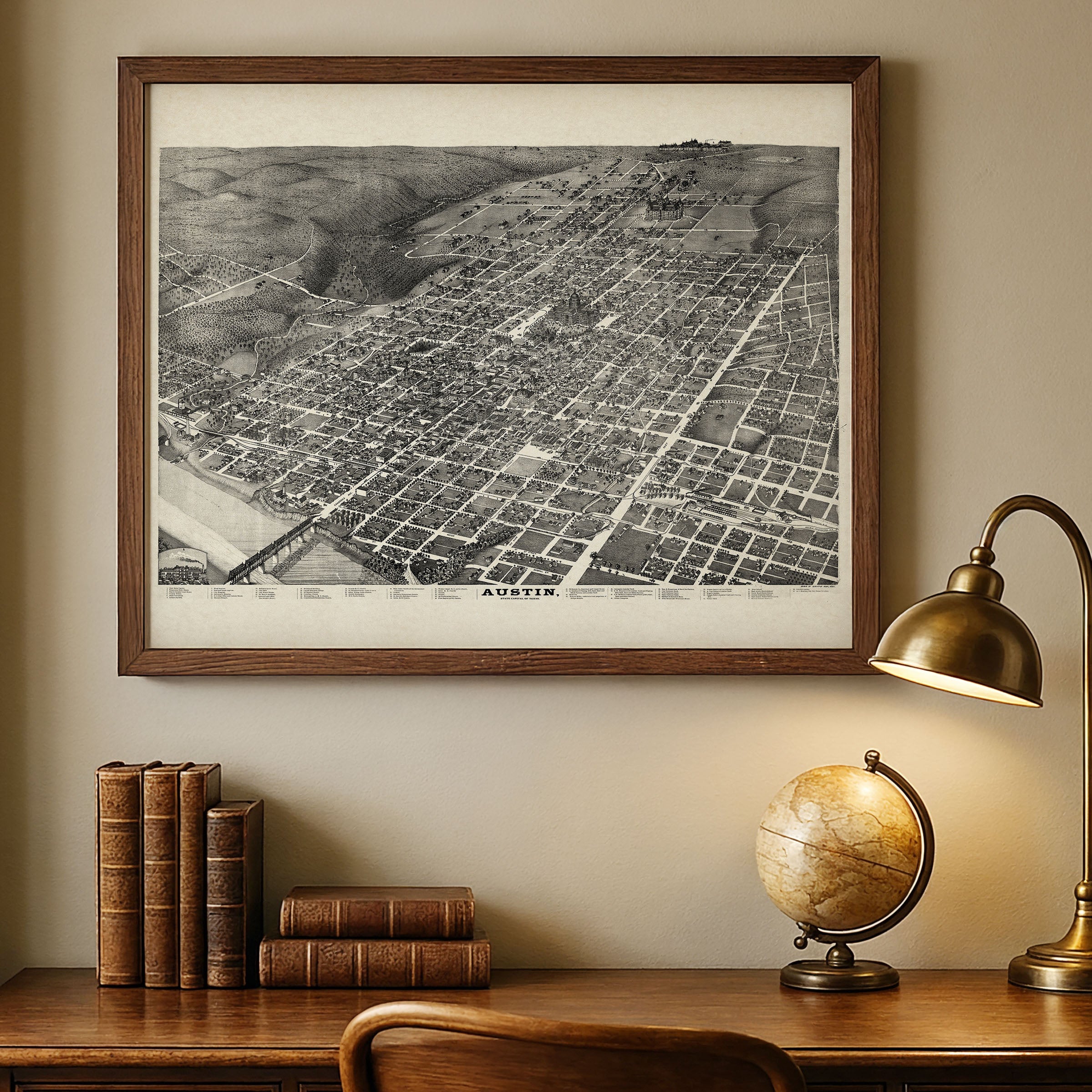 Austin Bird's-Eye Map - Vintage 1887 Texas State Capital Historical Map