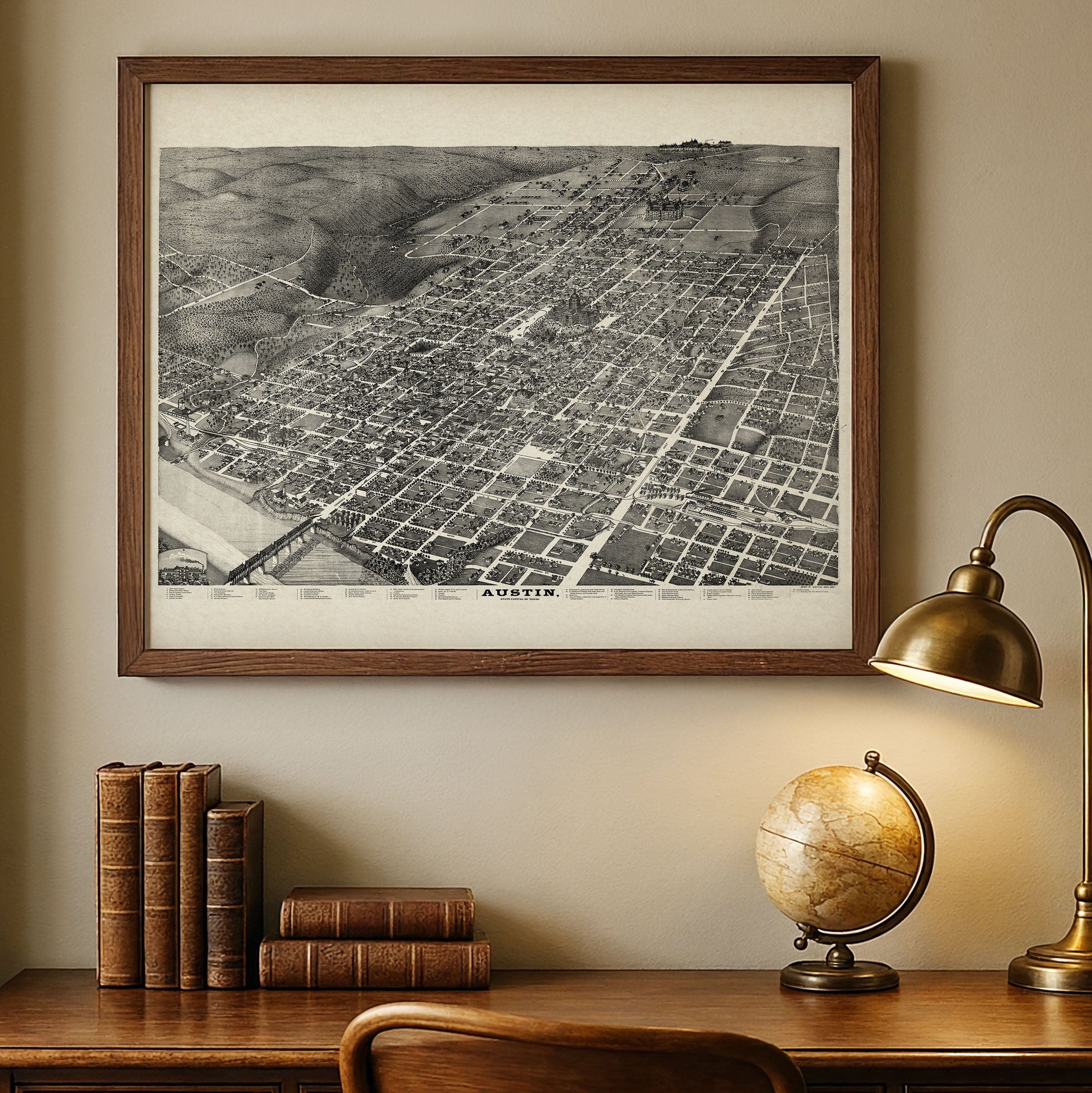 Austin Bird's-Eye Map - Vintage 1887 Texas State Capital Historical Map for Collectors - Archive Prints