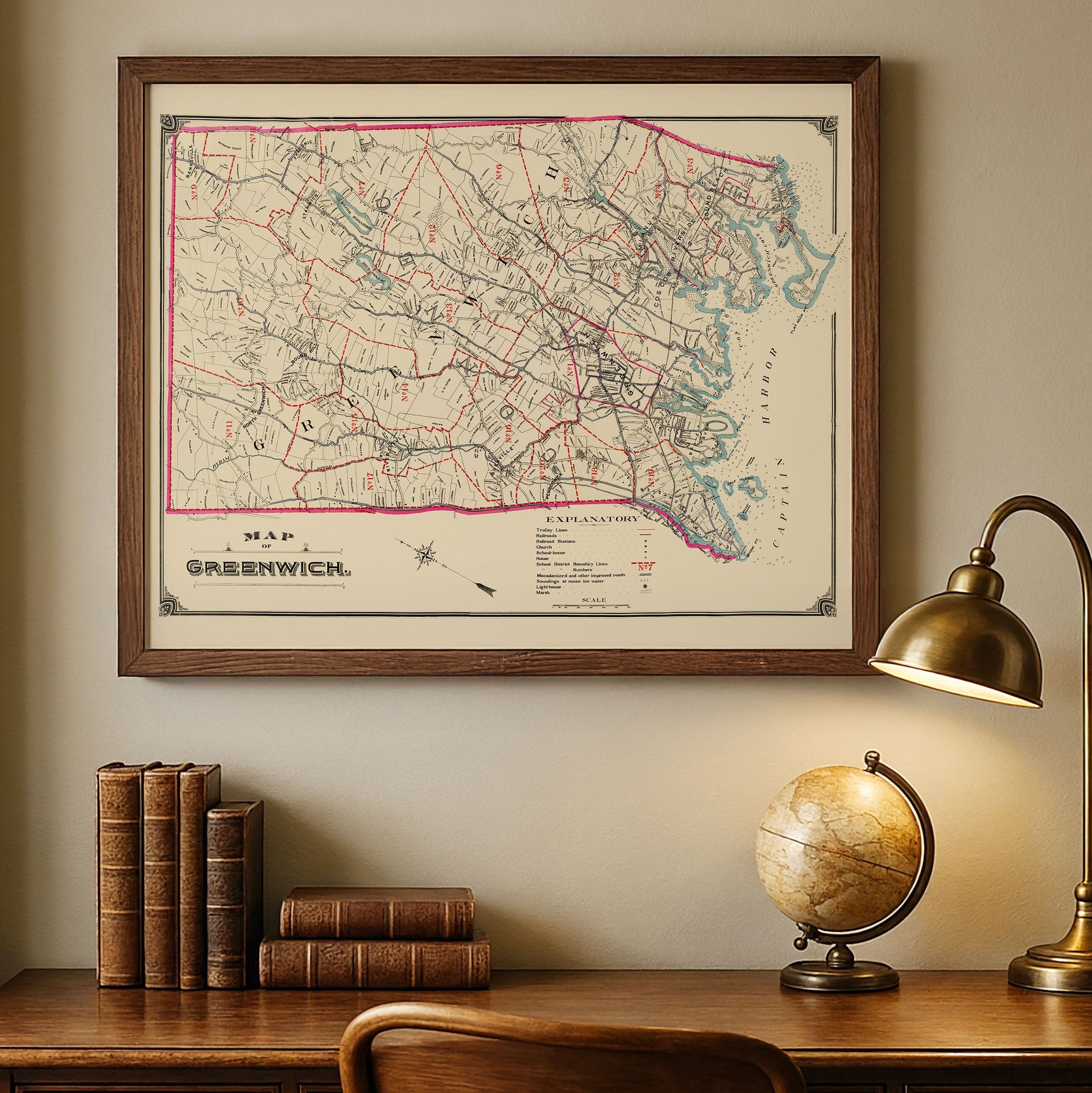 Greenwich, Connecticut Map 1893 - Archive Prints