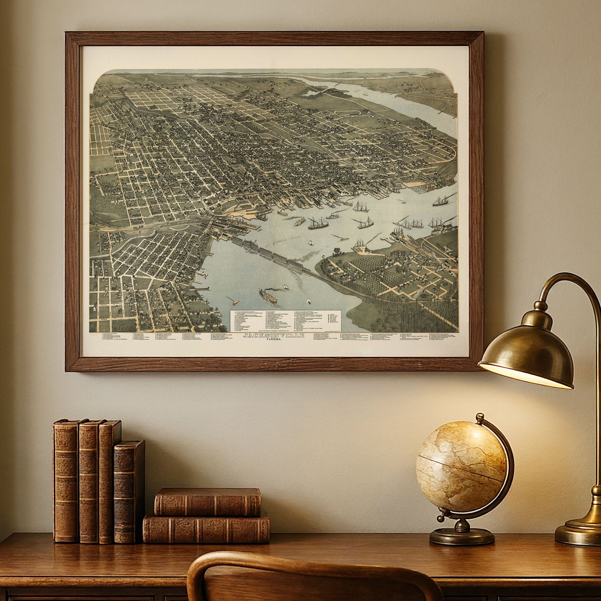 Jacksonville Florida Map - Bird's-Eye View 1893 Historic Gateway - Archive Prints
