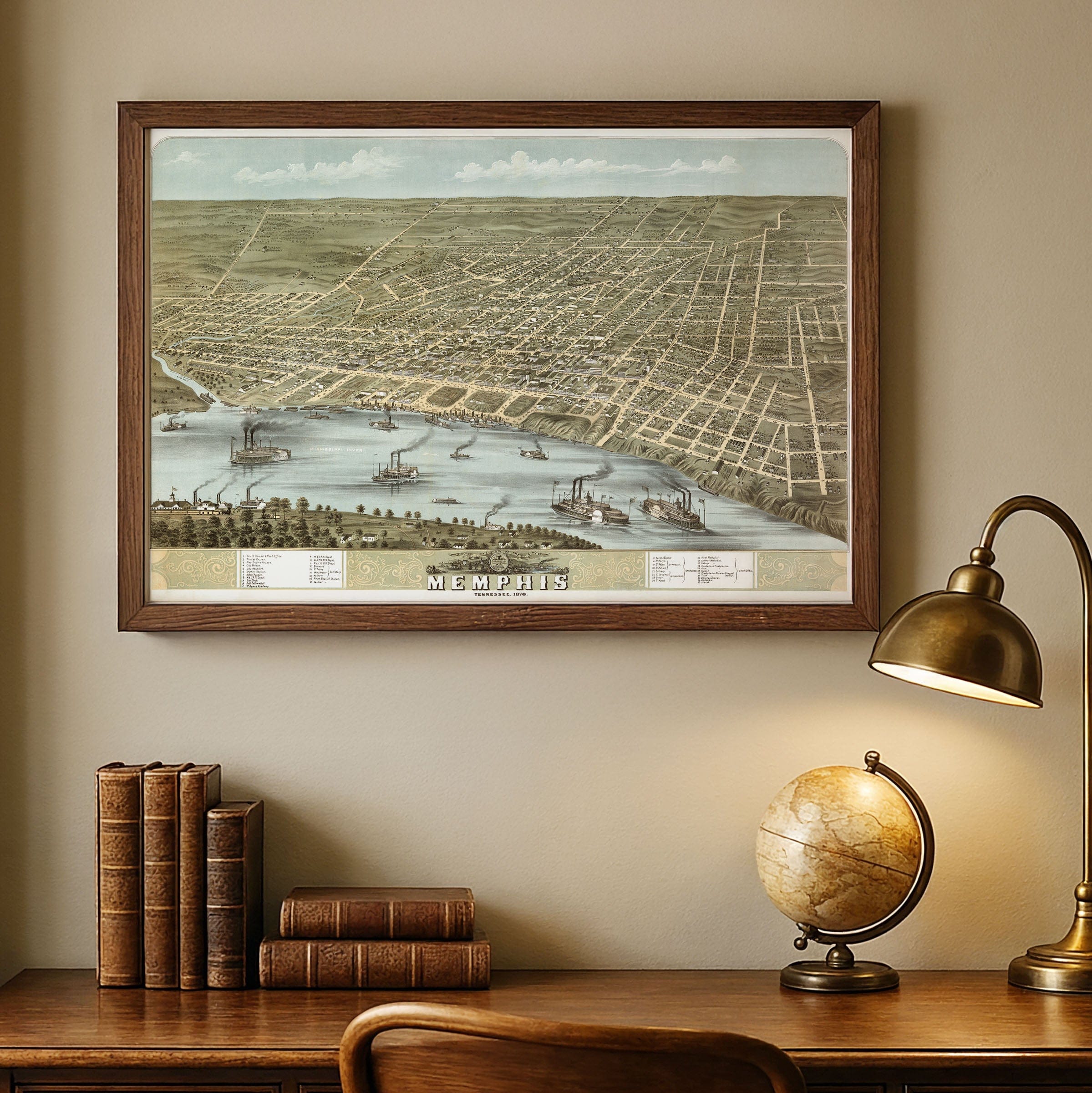 Memphis Tennessee Map - Bird's-Eye View of 1870 Historic River City - Archive Prints