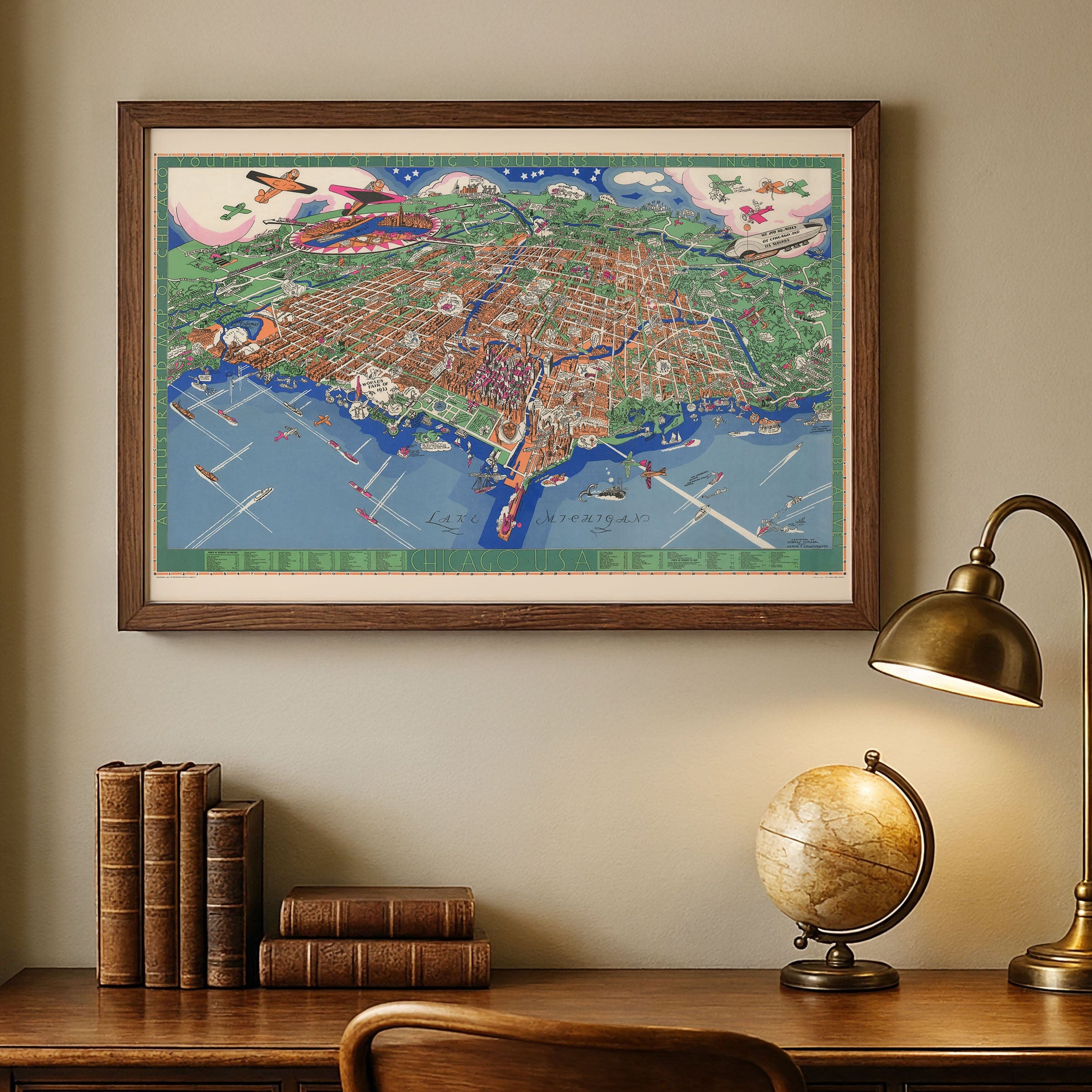 Chicago Illinois Map - Pictorial 1931 Historic City Map