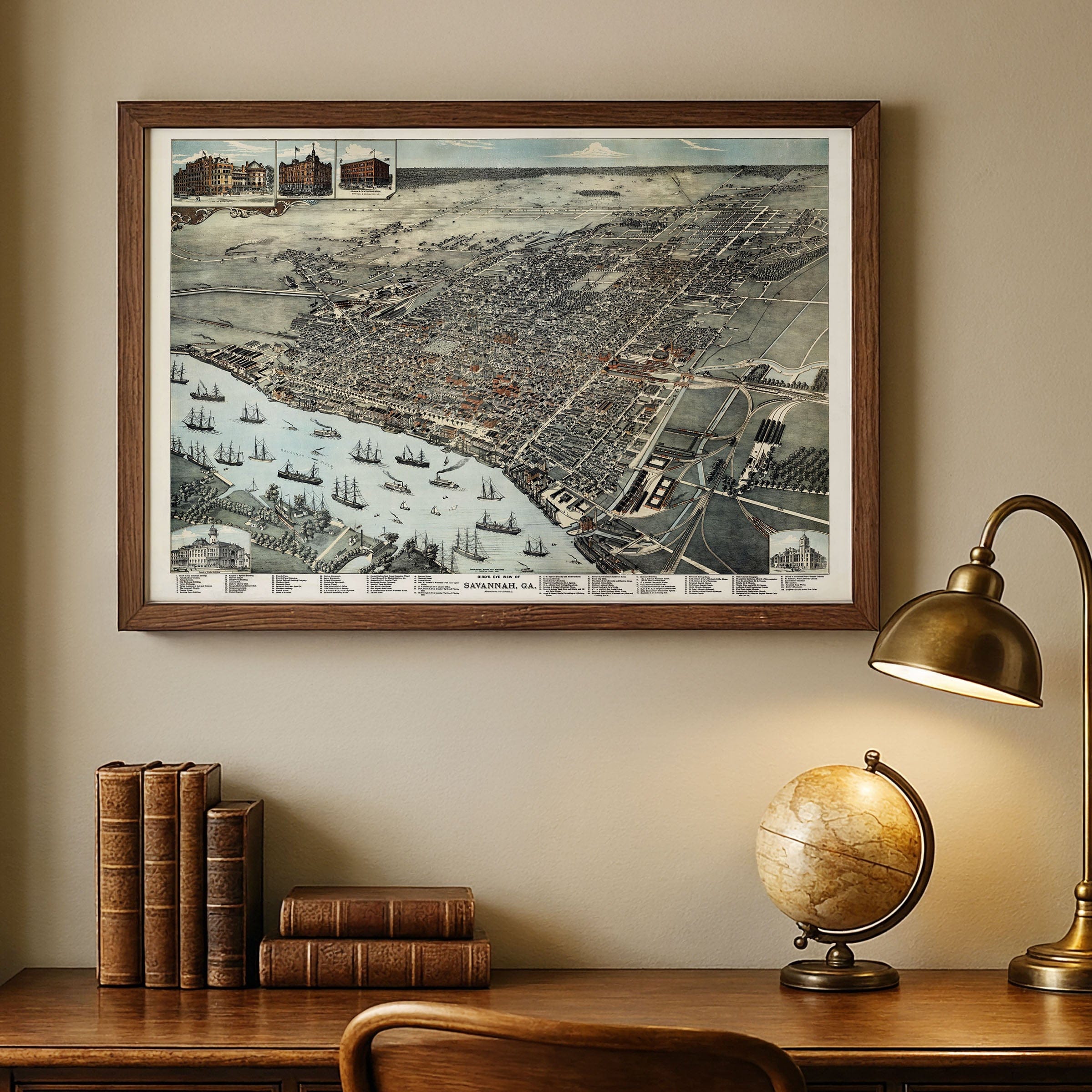 Savannah Georgia Historic Map - 1888 Bird's-Eye View of the City