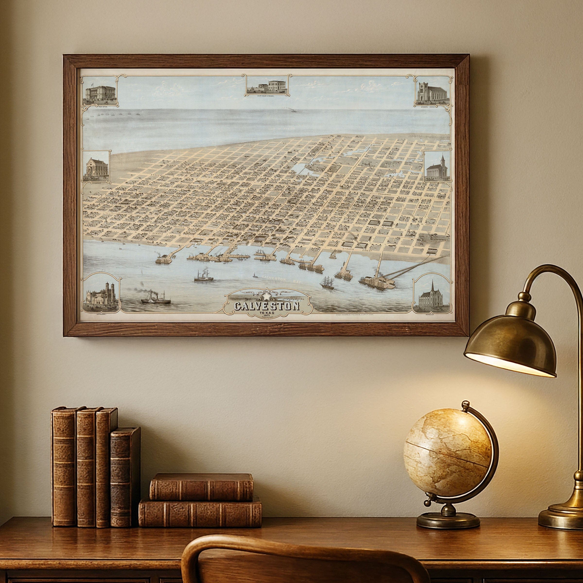 Bird's Eye View of the City of Galveston, Texas 1871 - Archive Prints