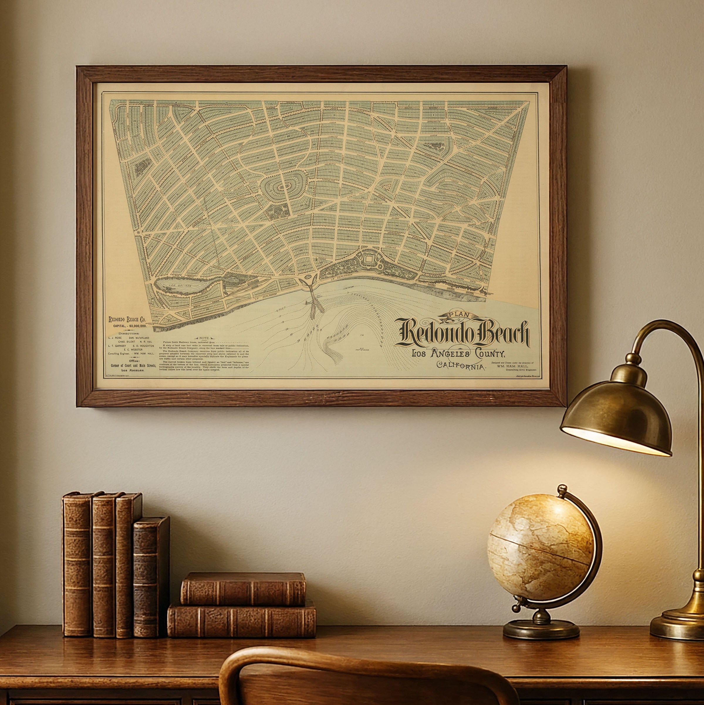 Redondo Beach, California Vintage Map 1887 - Bird's Eye View - Archive Prints