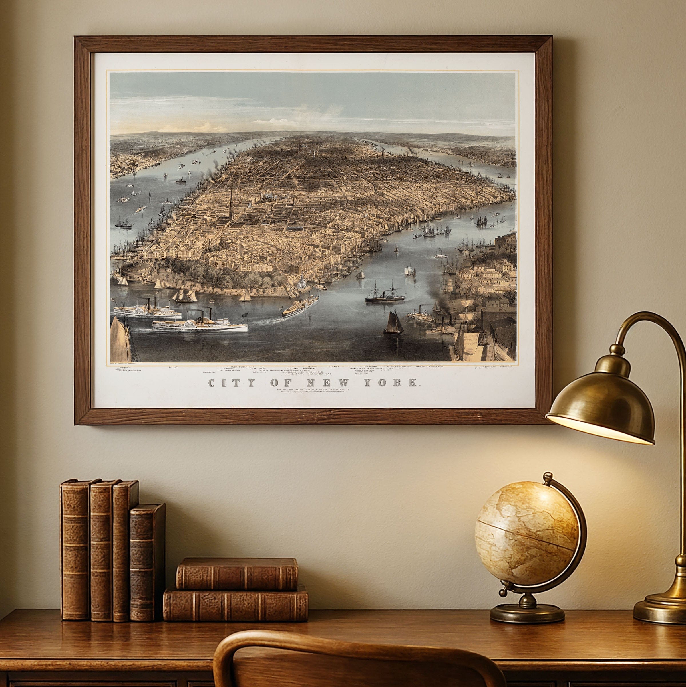 Vintage New York City Map - 1856 Currier & Ives Lithograph for Collectors - Archive Prints