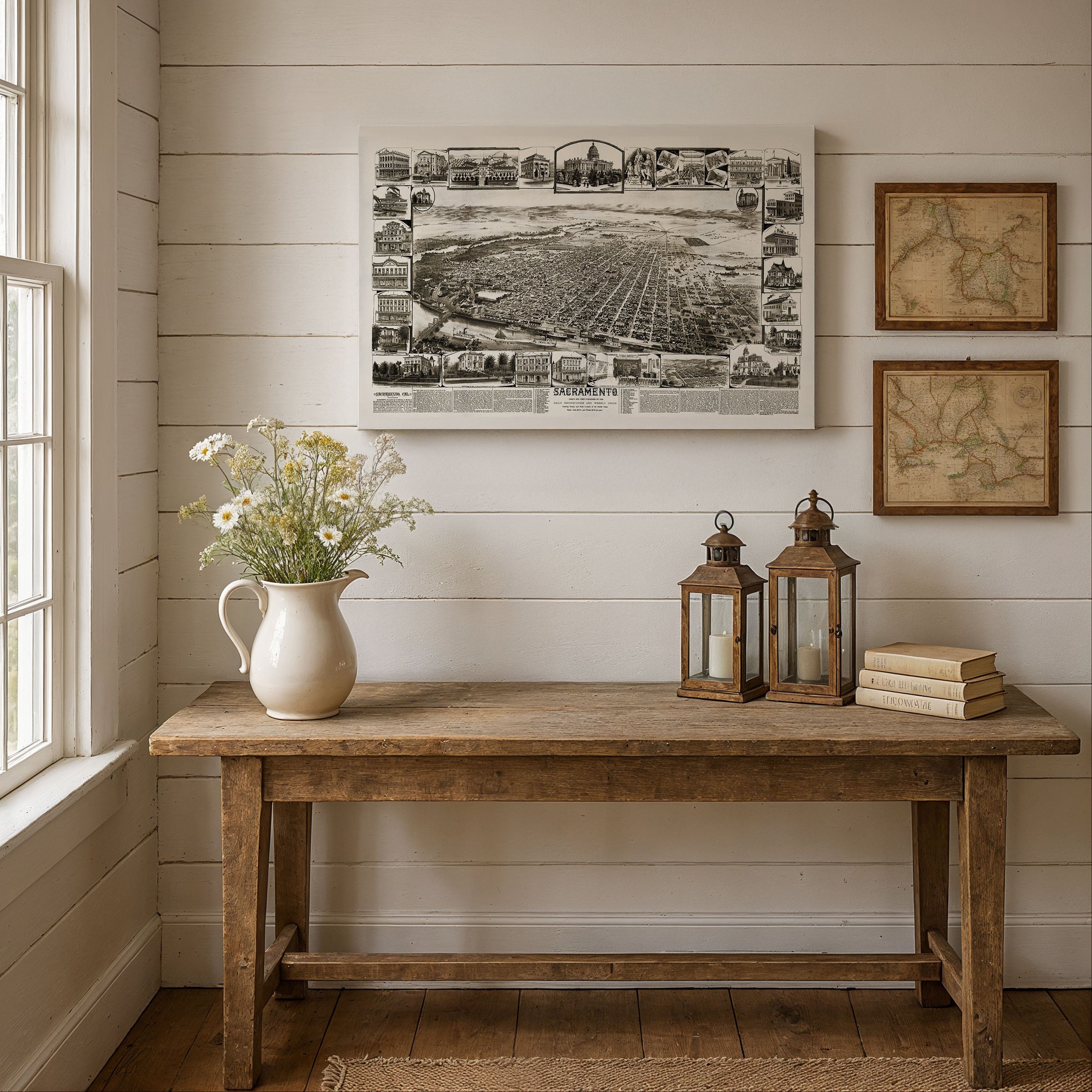 Sacramento Map 1890s - Vintage Bird's Eye View California State Capitol