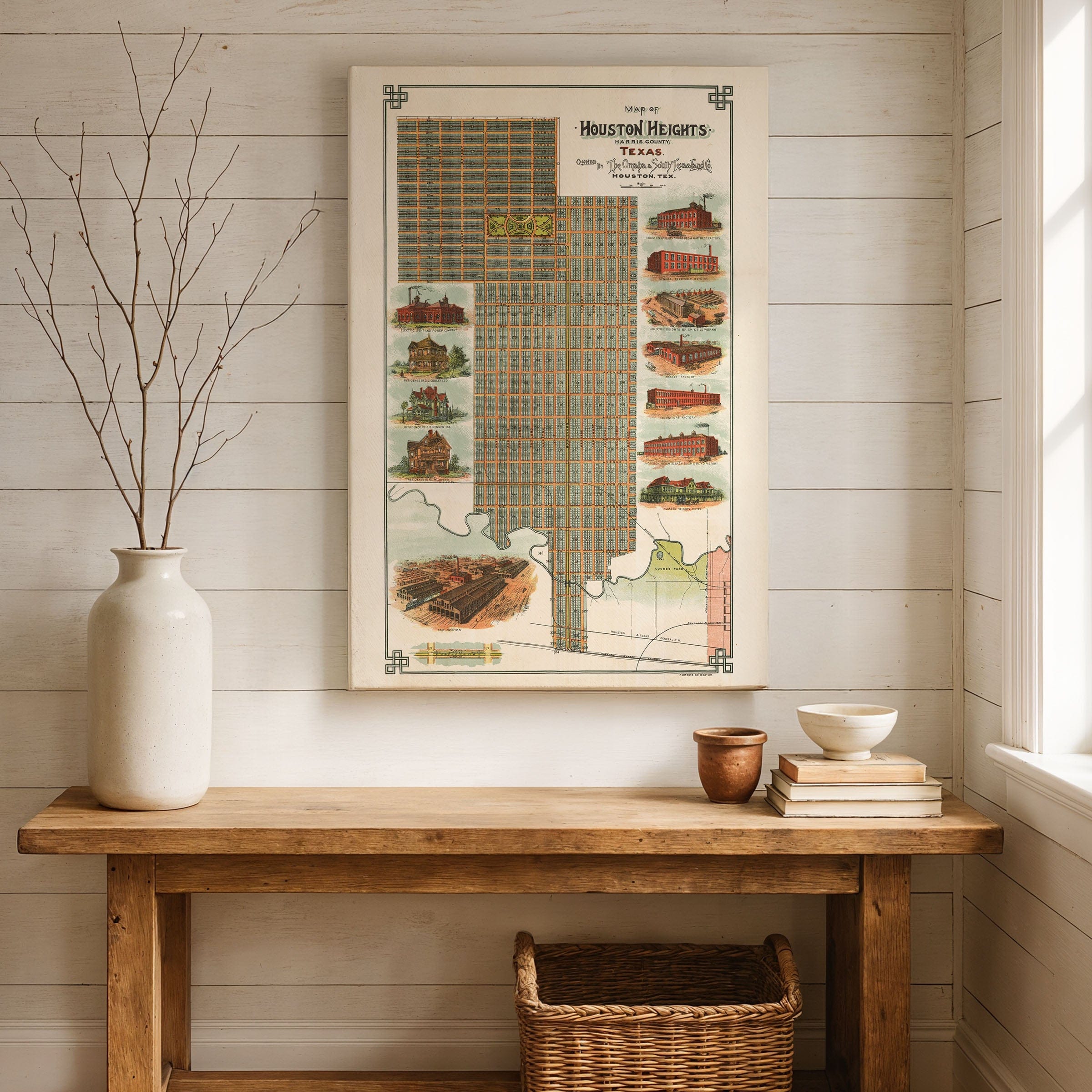 Houston Heights Map - 1896 Historic Map of Houston Heights, Texas - Archive Prints