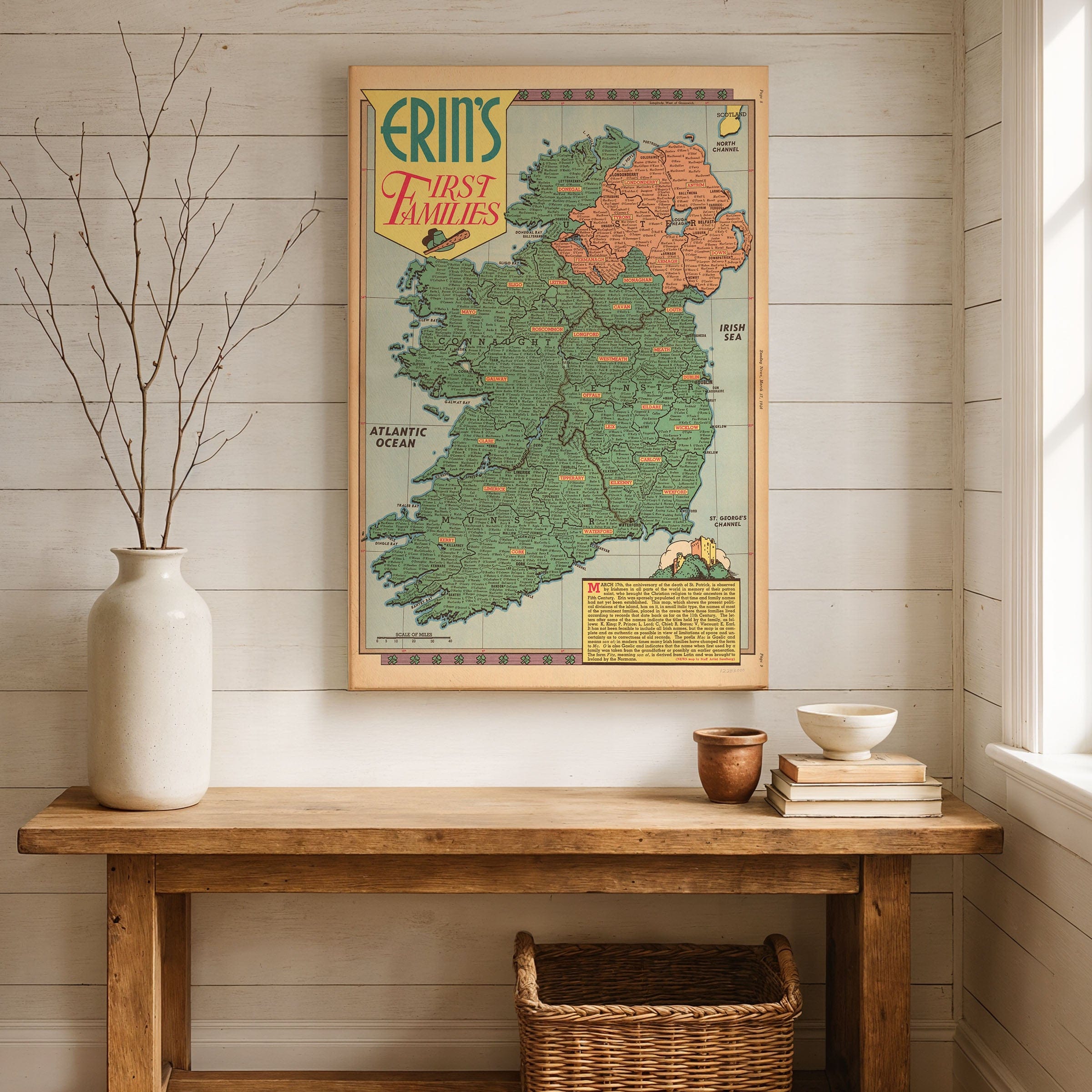Erin's First Families The Story of Ireland's Lineage Map 1946 - Archive Prints