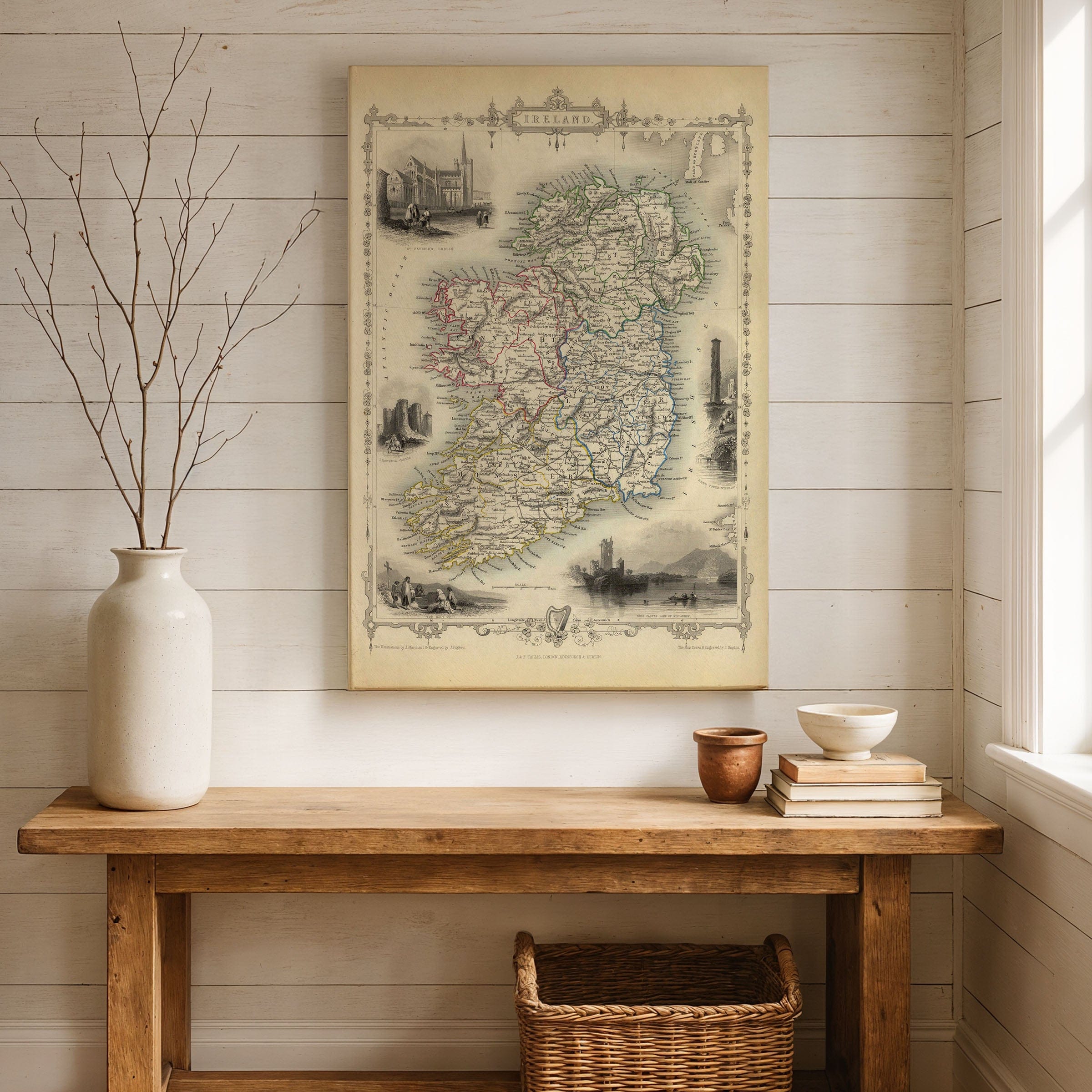 Vintage Ireland Map c. 1840s - J. & F. Tallis Illustrated - Archive Prints