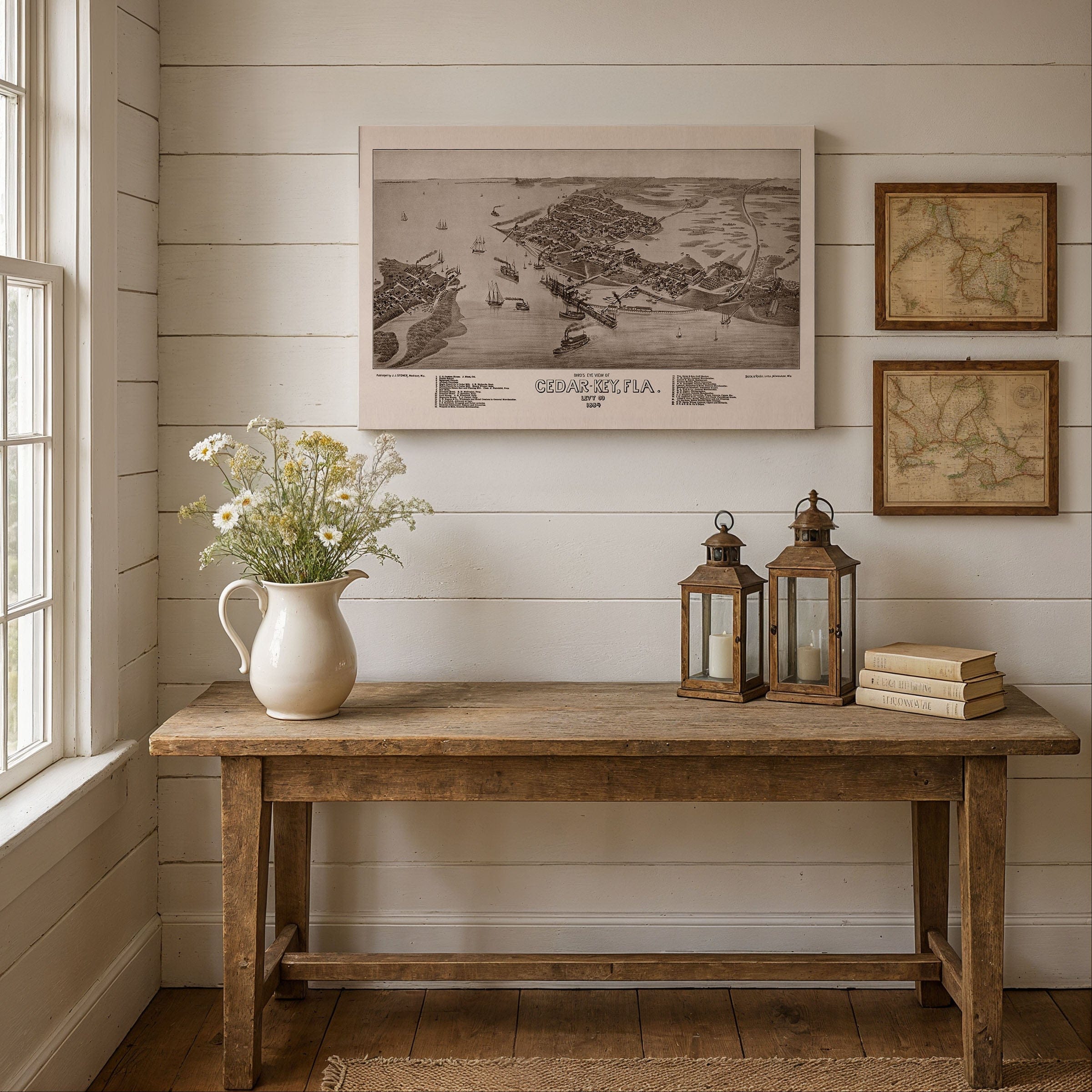 Cedar Key Florida Map - 1884 Historic Gulf Coast Bird's-Eye View - Archive Prints