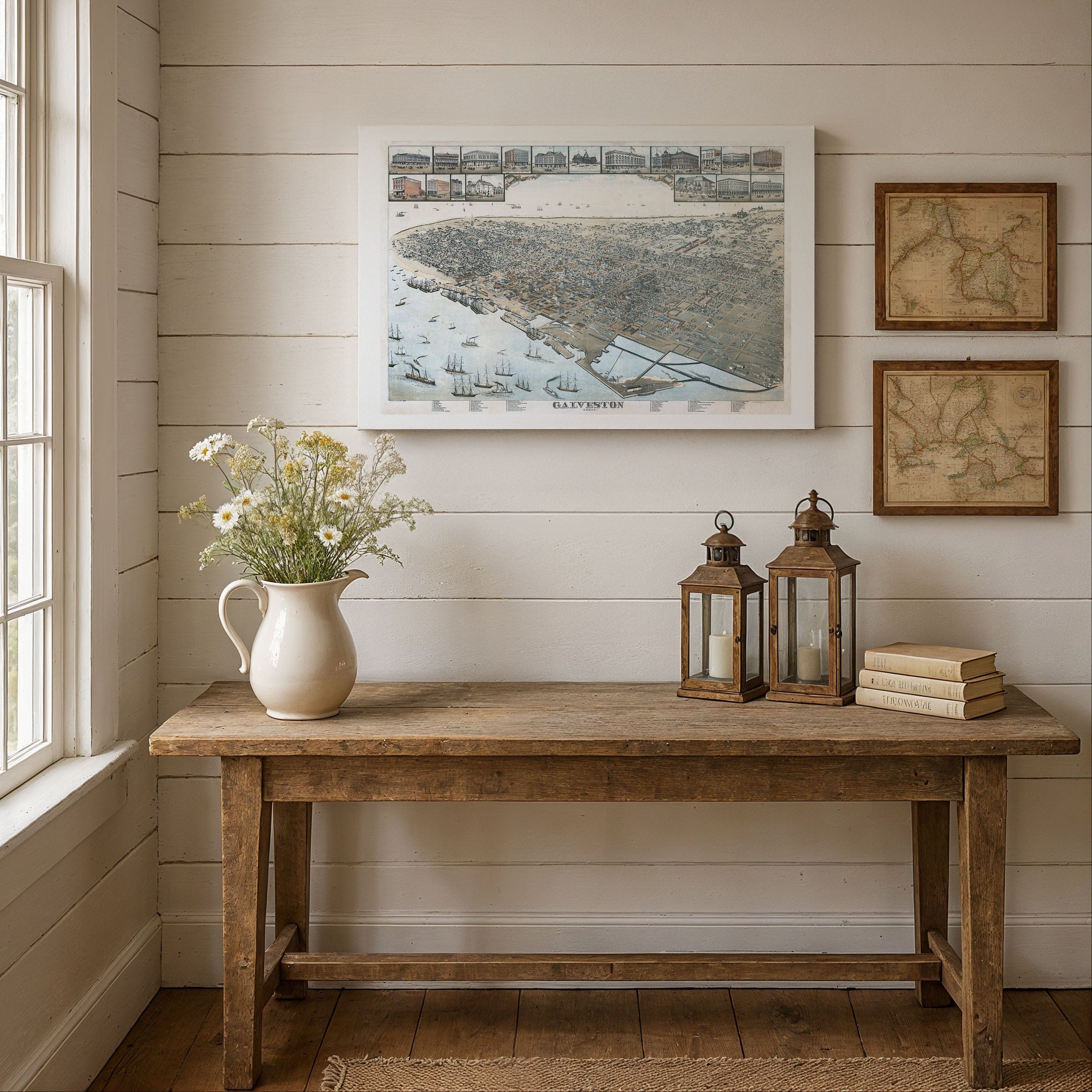 Galveston Vintage Map - 1885 Koch Historical Bird's-Eye City Map - Archive Prints