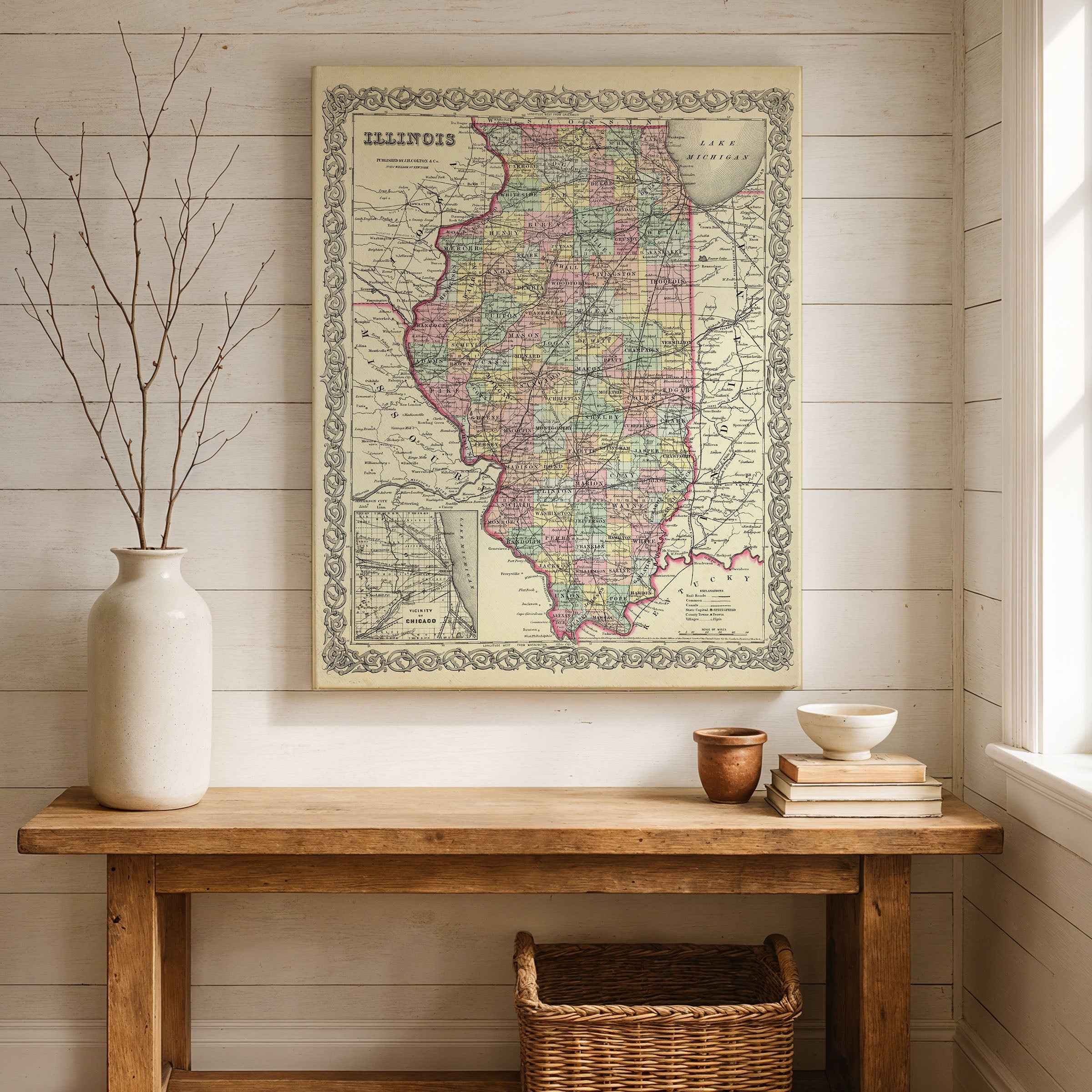 1855 Illinois Map - Vintage Colton State Map for Collectors