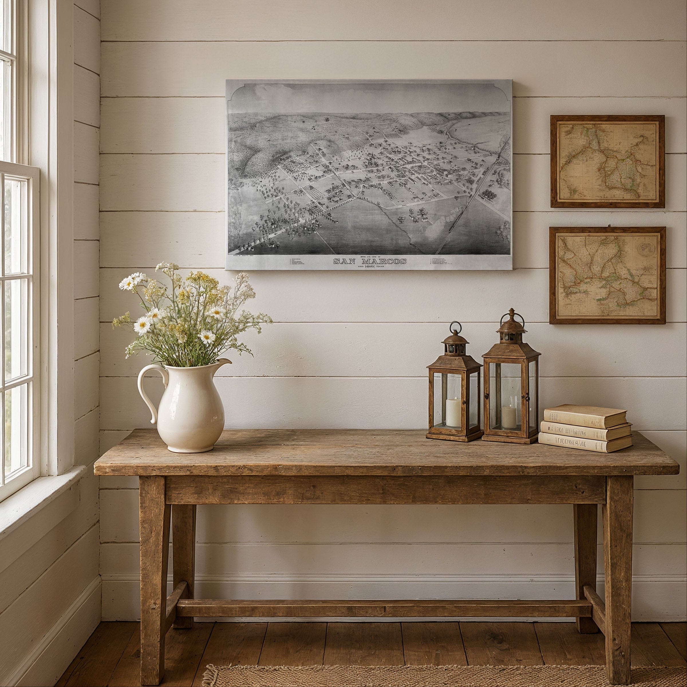 San Marcos Vintage Map - 1881 Bird's-Eye View of Texas - Archive Prints