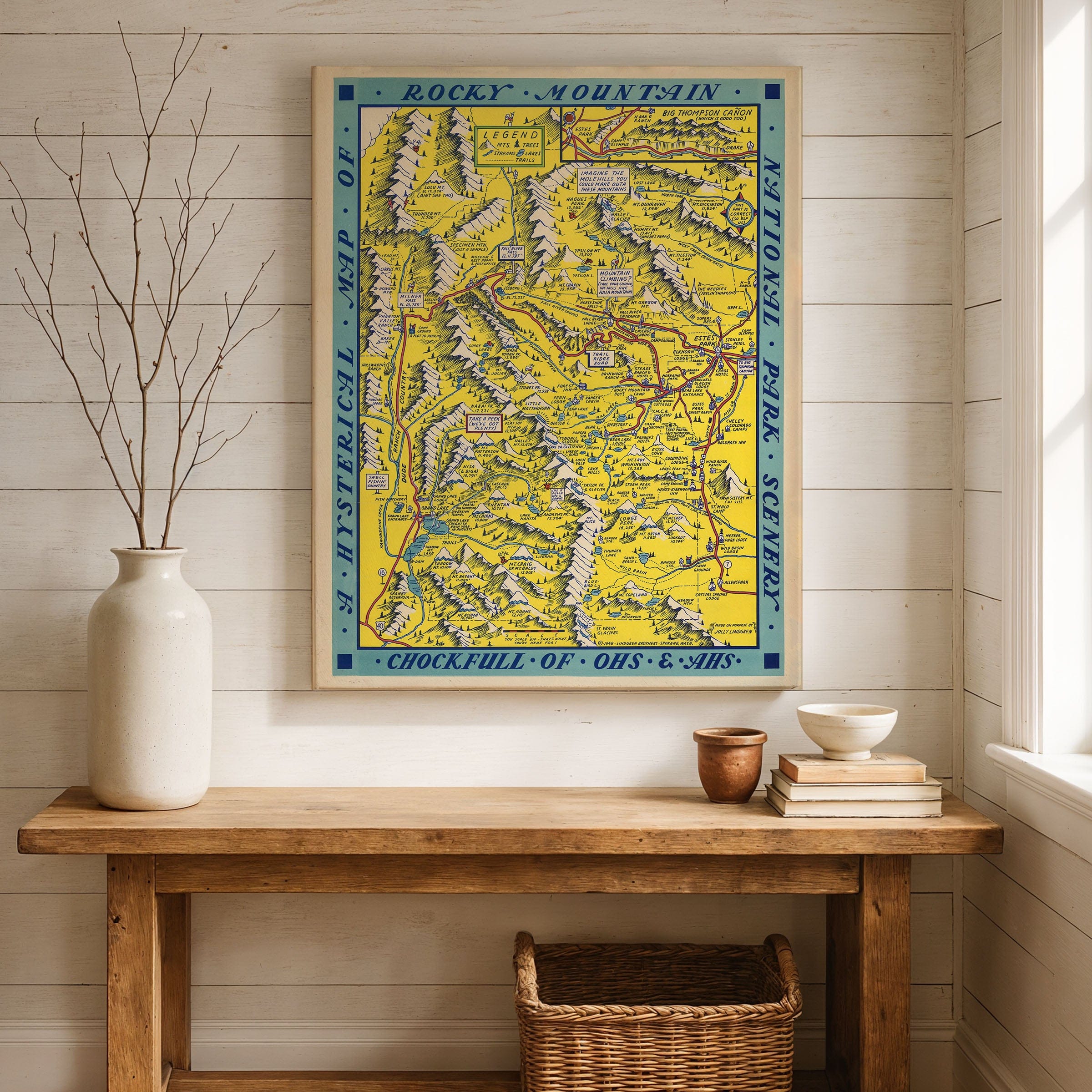Hysterical Map of Rocky Mountain National Park 1948 - Jolly Lindgren Pictorial Map - Archive Prints