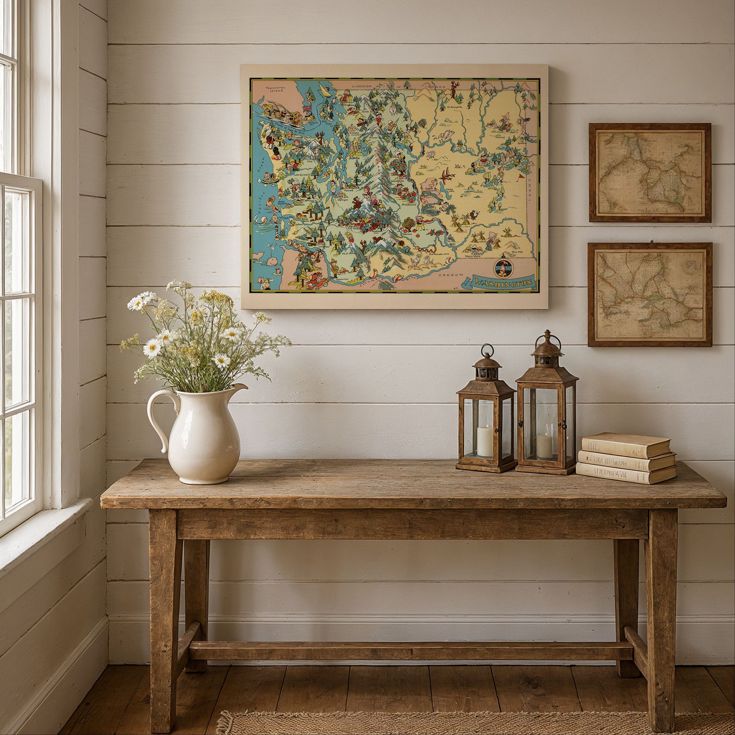 Washington State Map - 1935 Pictorial Journey Through the Evergreen State - Archive Prints