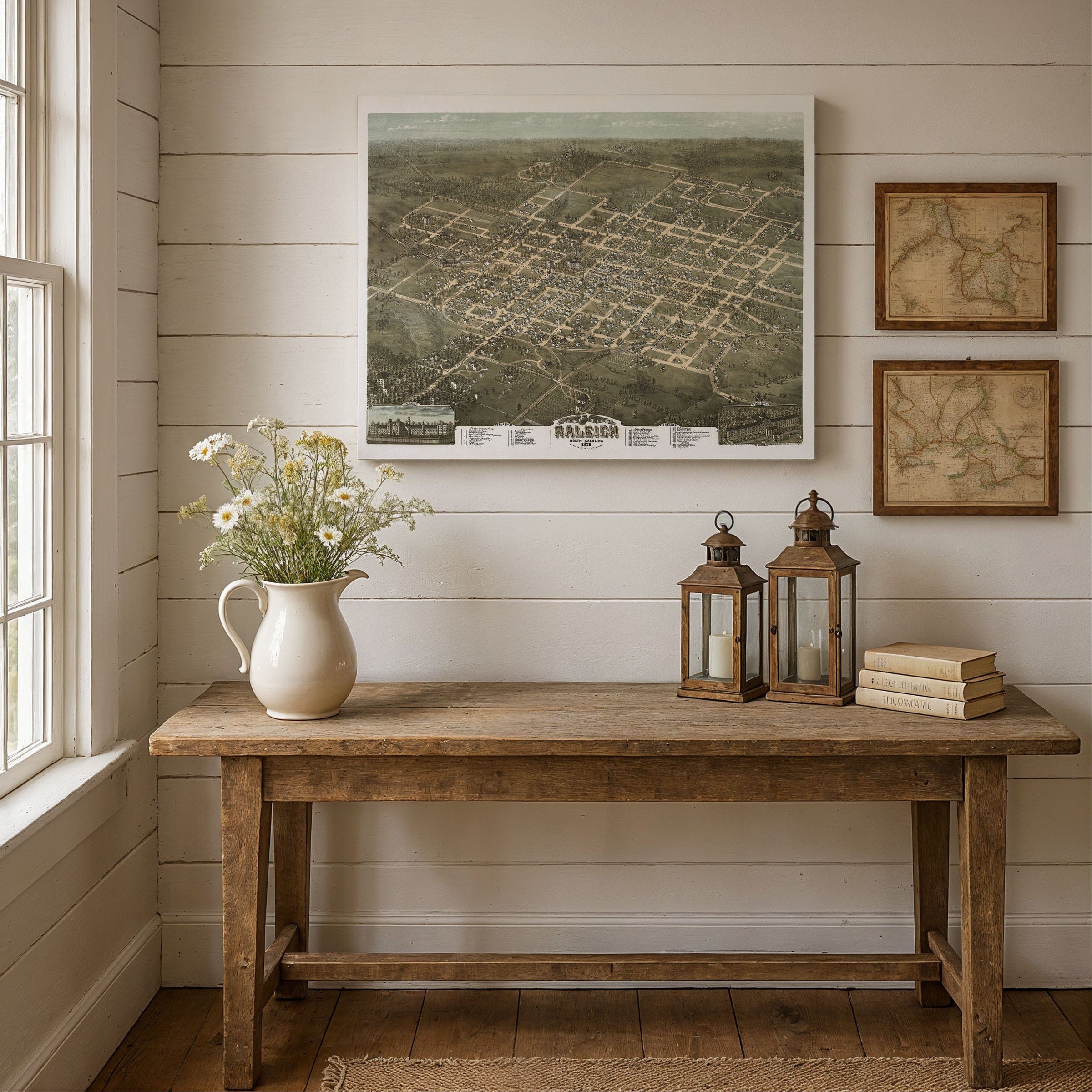 Raleigh, North Carolina Vintage Map 1872 - Bird's Eye View - Archive Prints