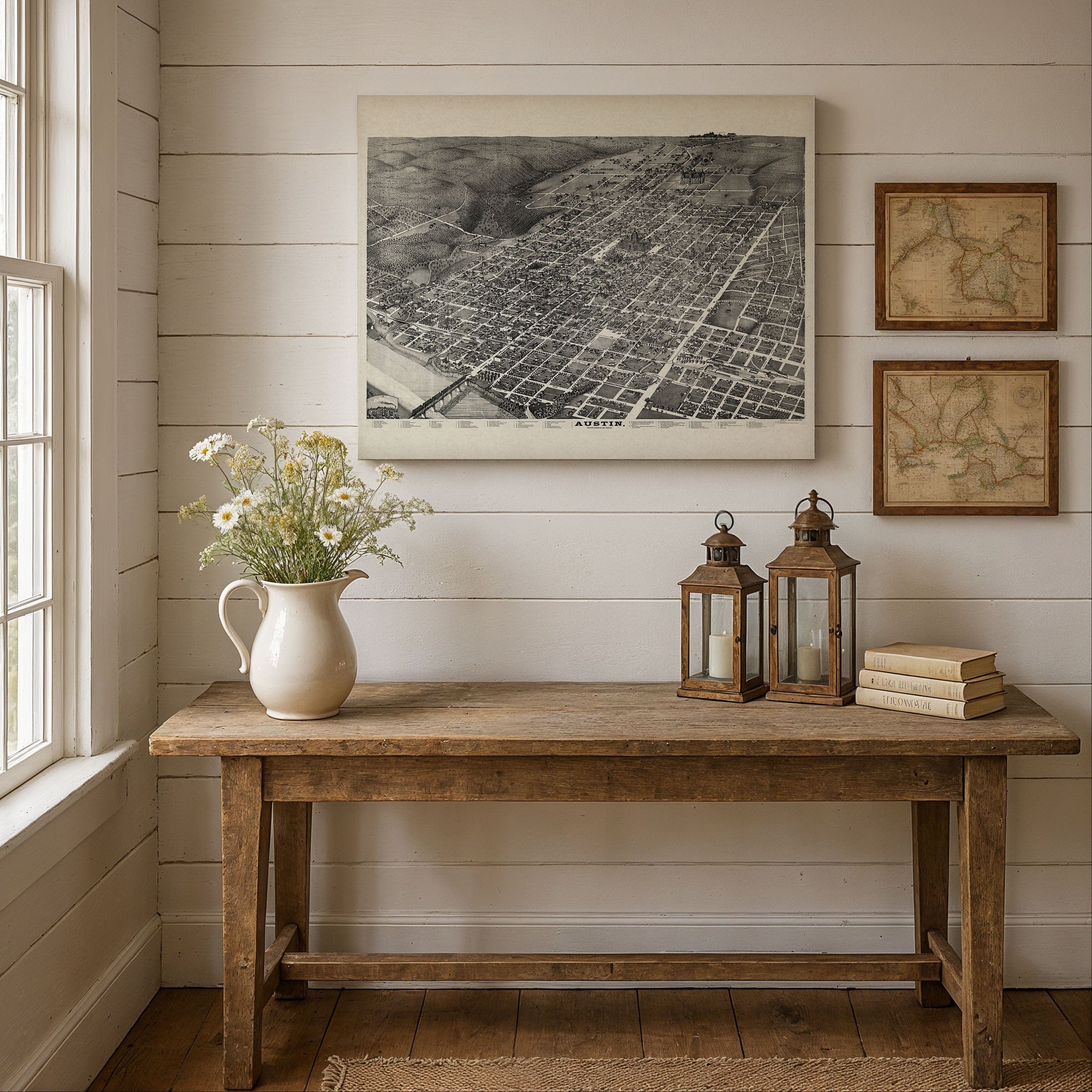 Austin Bird's-Eye Map - Vintage 1887 Texas State Capital Historical Map for Collectors - Archive Prints