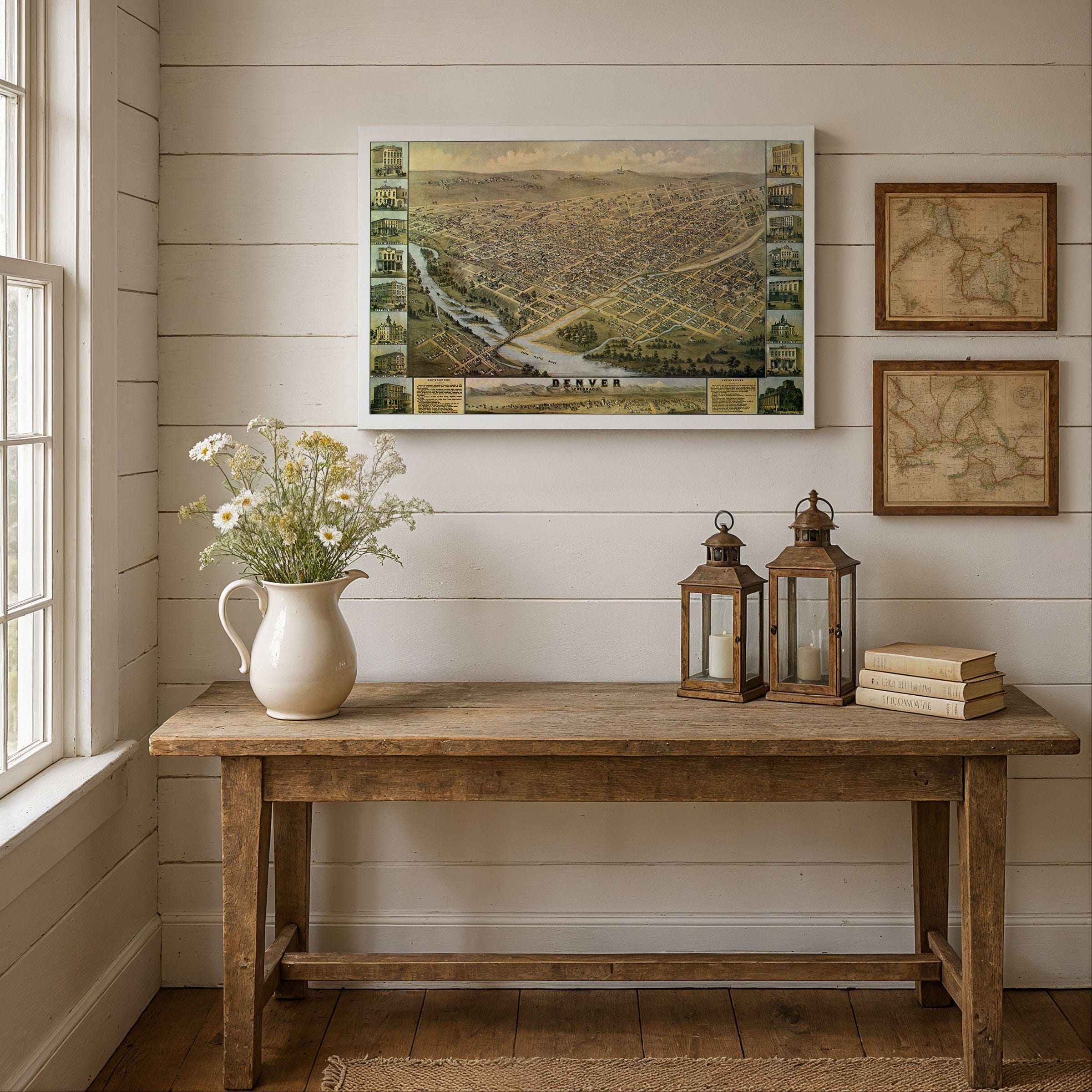 Denver Colorado Map - 1874 Bird's-Eye View Historic Mile High City Map - Archive Prints