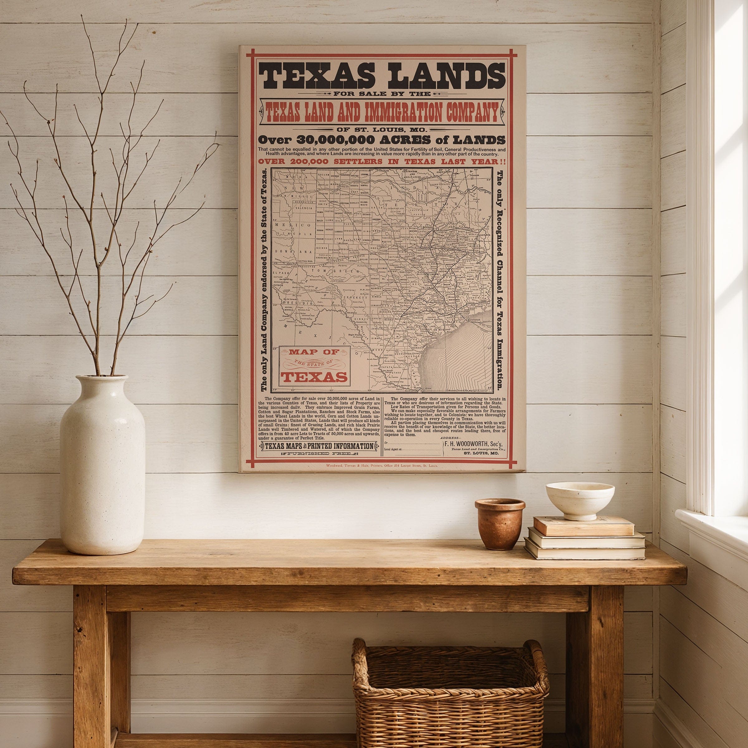 Texas Lands for Sale by the Texas Land and Immigration Co. c. 1890 - Archive Prints