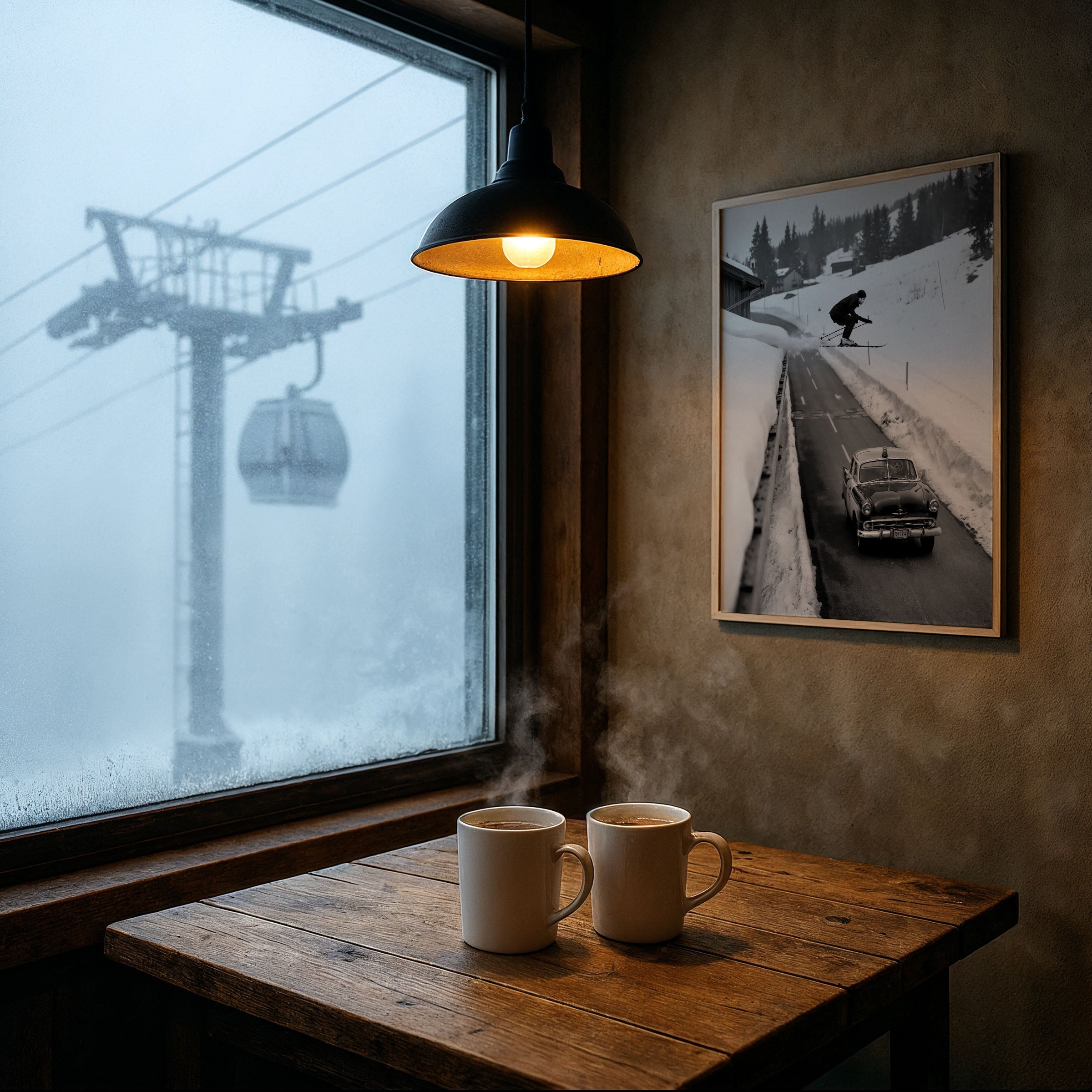 Vintage Ski Jump Over Car Photograph - Daredevil Winter Stunt