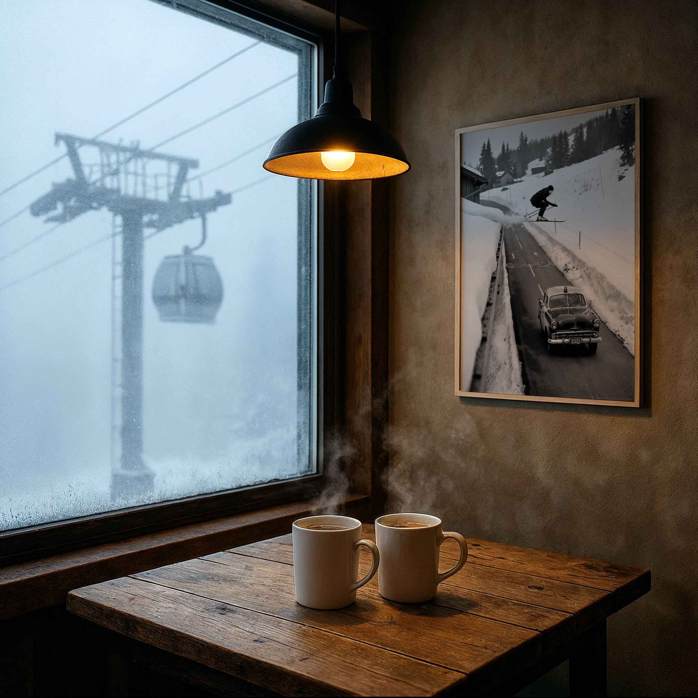 Vintage Ski Jump Photograph Over Car - Daredevil Winter Stunt