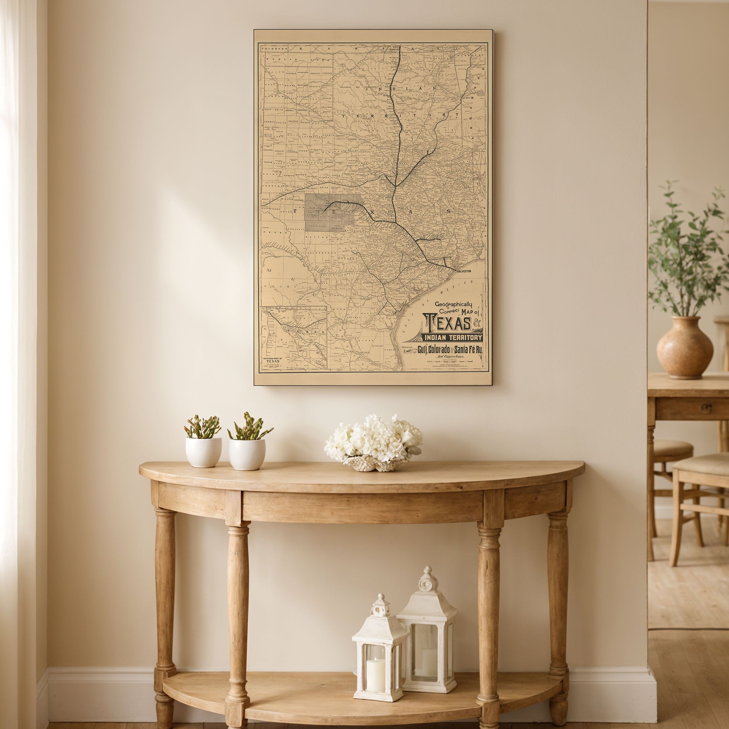 Texas Indian Territory Railway Map 1888 - Gulf Colorado & Santa Fe Railway Historical Print - Archive Prints