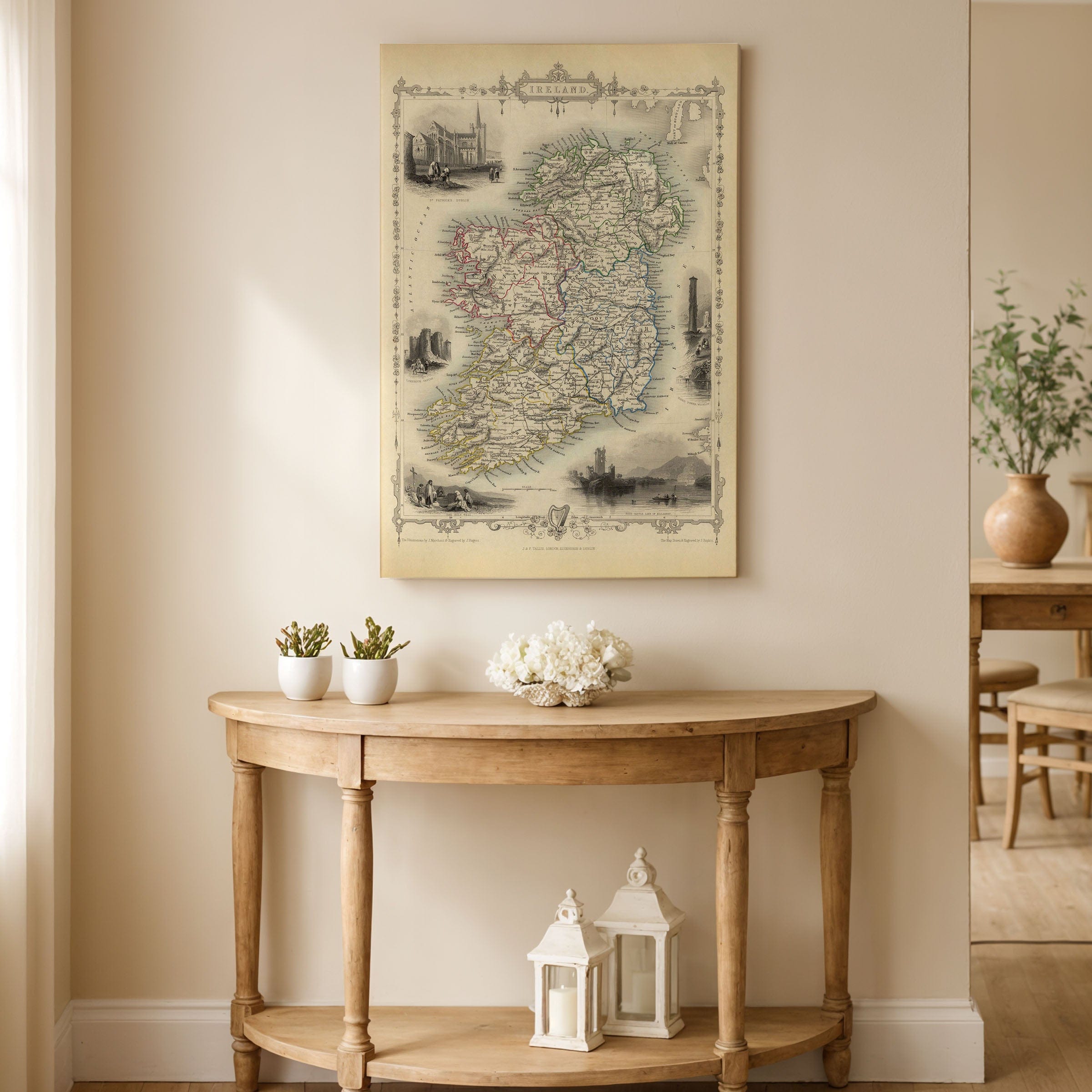 Vintage Ireland Map c. 1840s - J. & F. Tallis Illustrated - Archive Prints