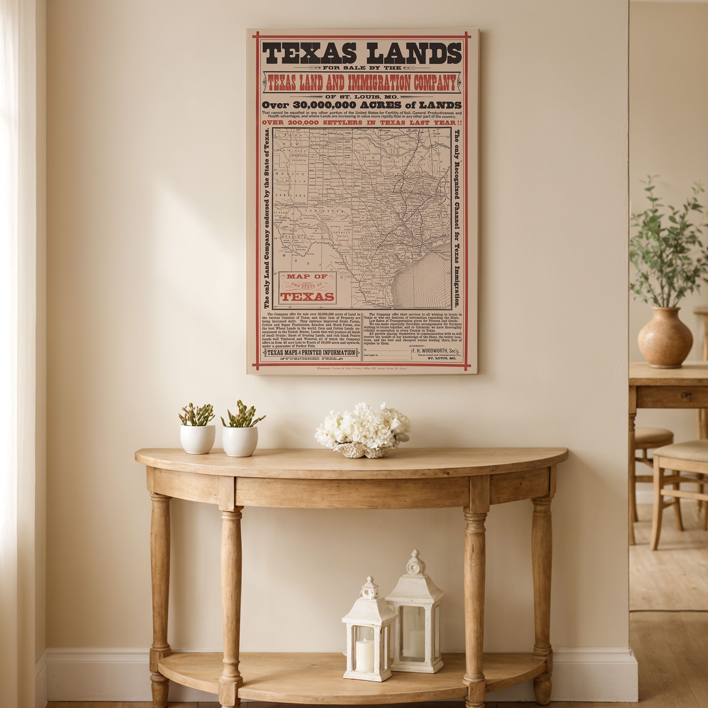 Texas Lands for Sale by the Texas Land and Immigration Co. c. 1890 - Archive Prints