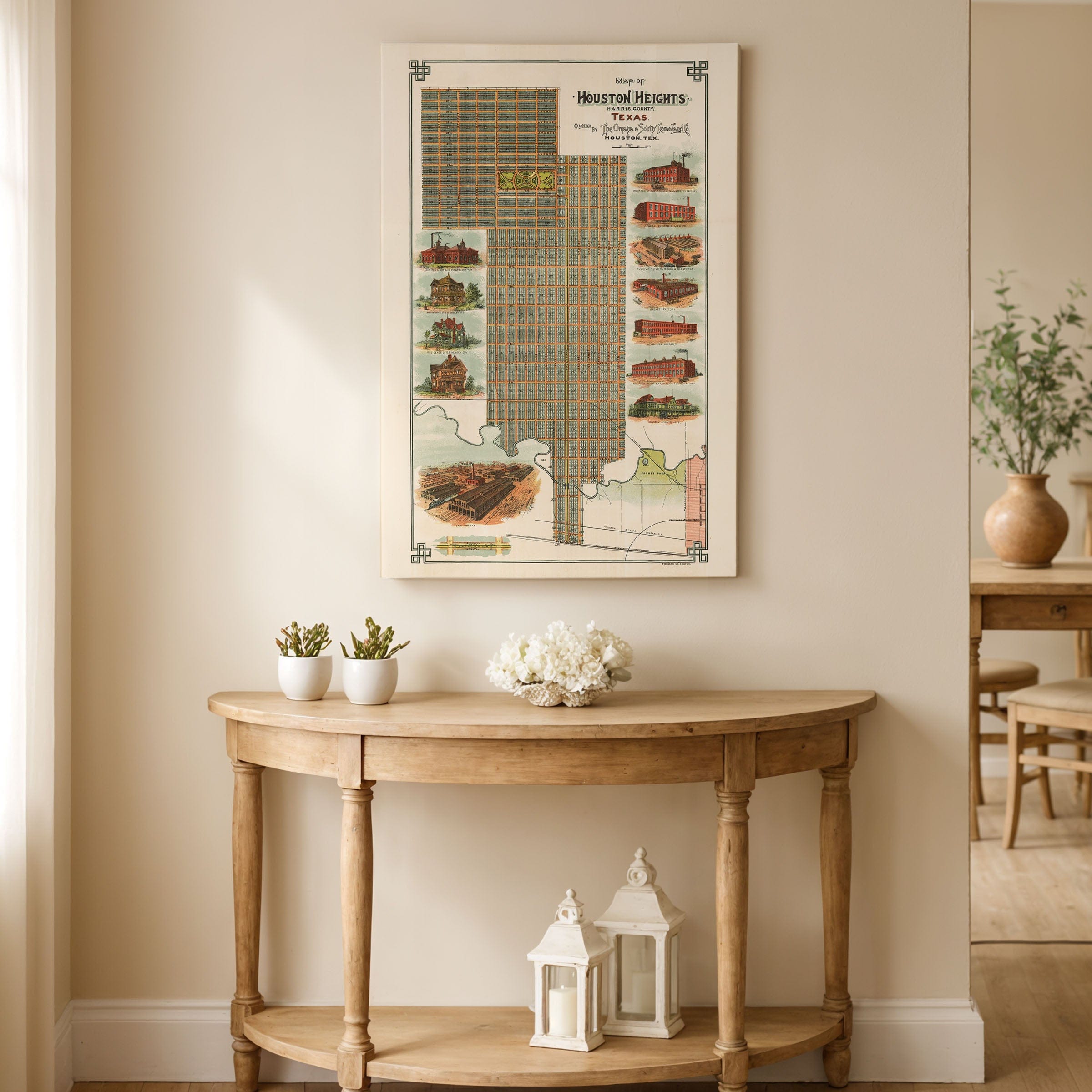 Houston Heights Map - 1896 Historic Map of Houston Heights, Texas - Archive Prints