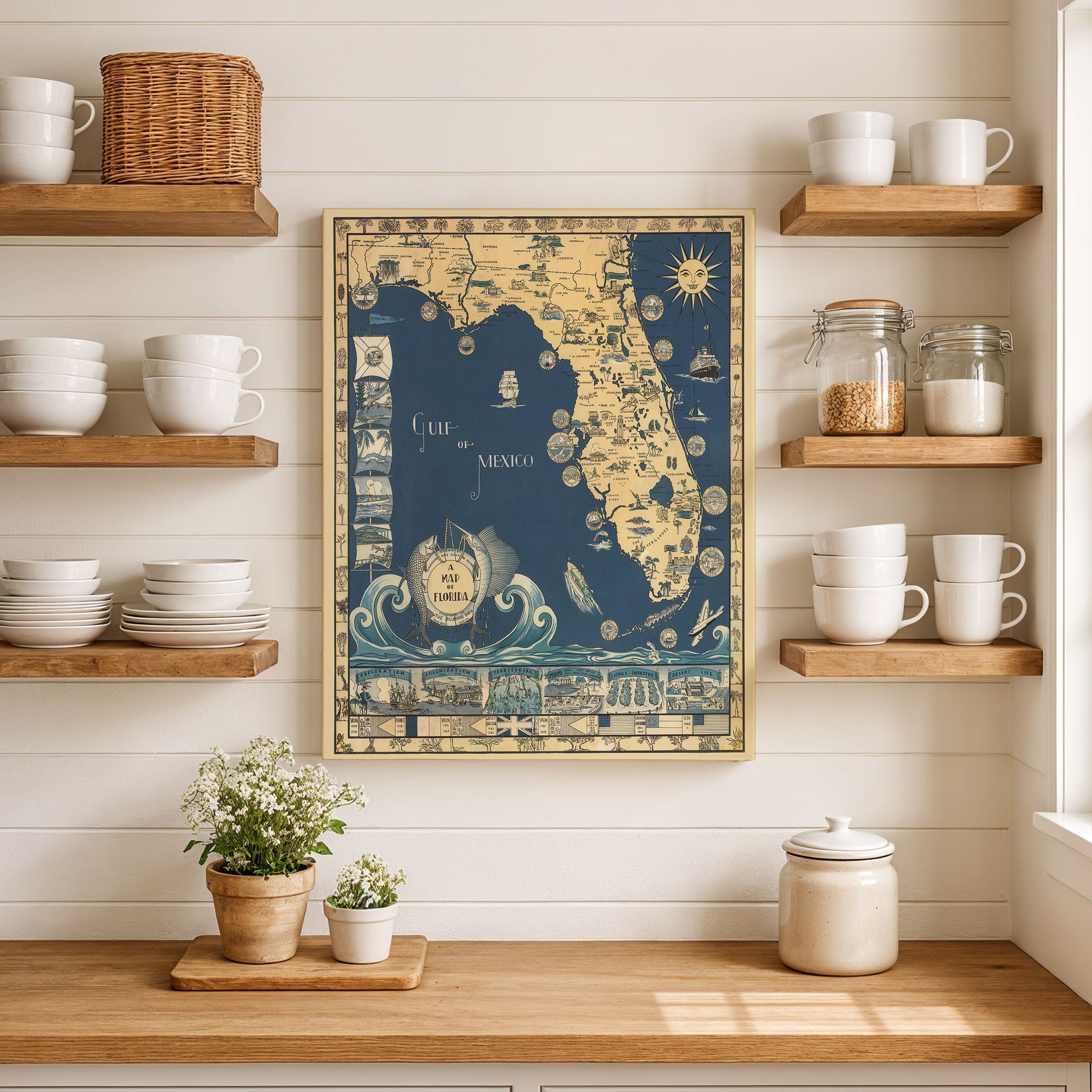 Antique Map of Florida c. 1930s - Pictorial Sunshine State - Archive Prints