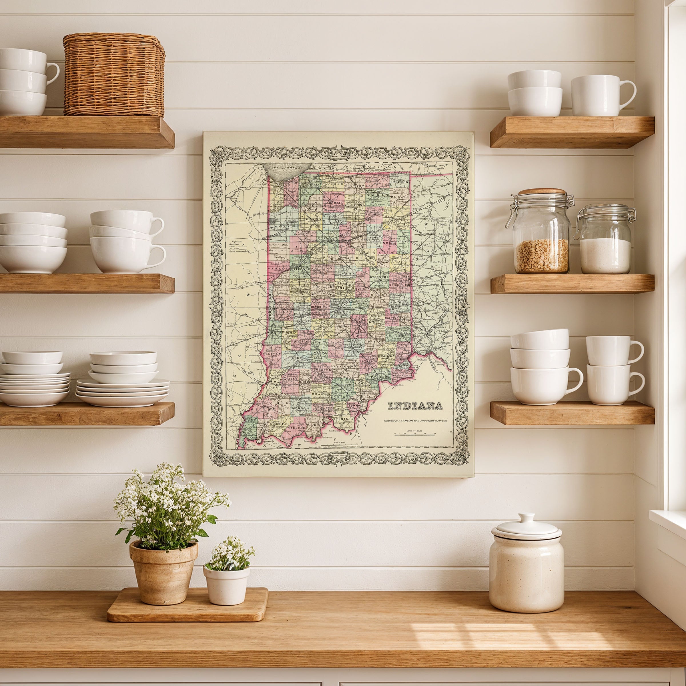 1856 Indiana Map — Vintage State Map by Colton (Restored)
