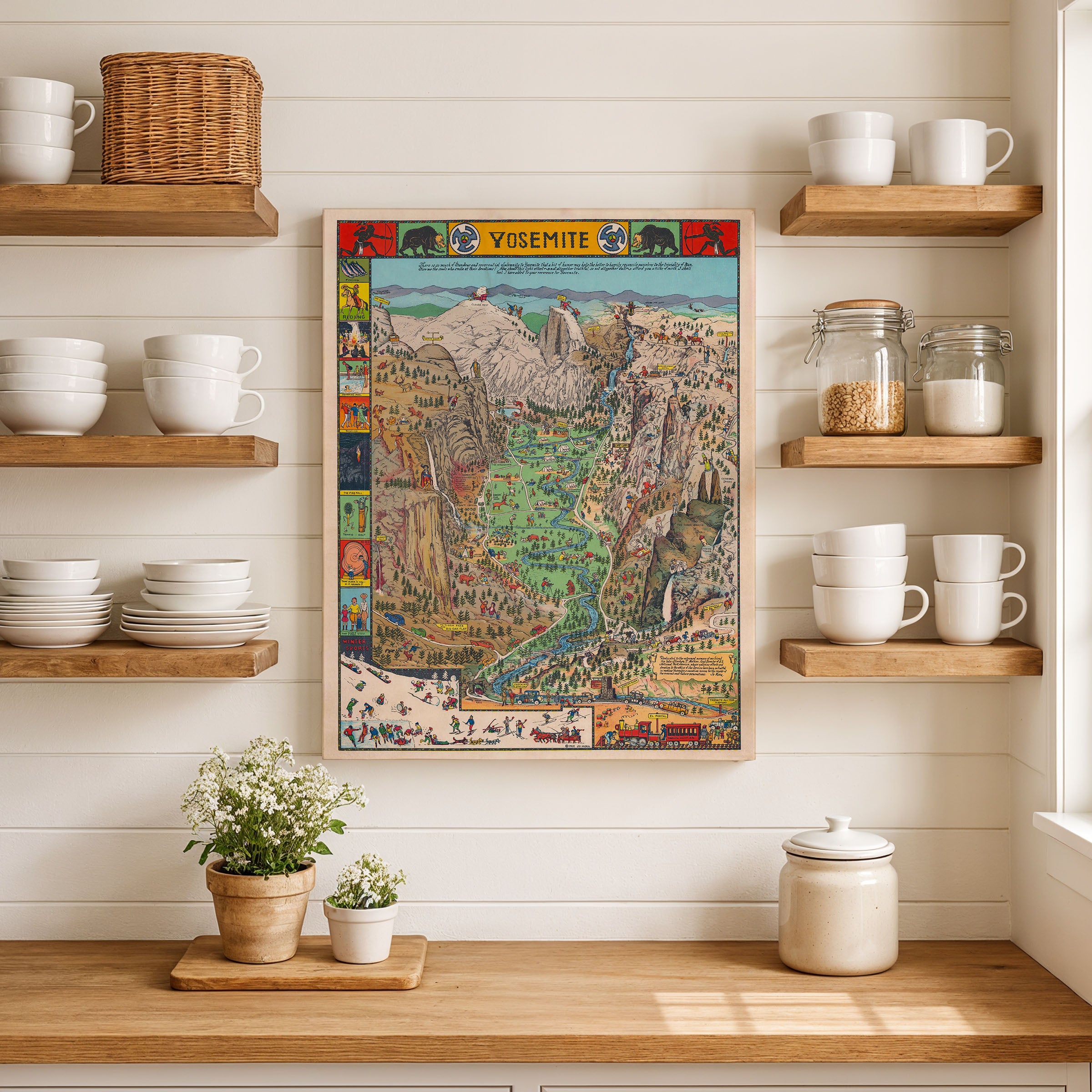 Yosemite National Park Map 1931 - Vintage Jo Mora Pictorial Illustrated Map