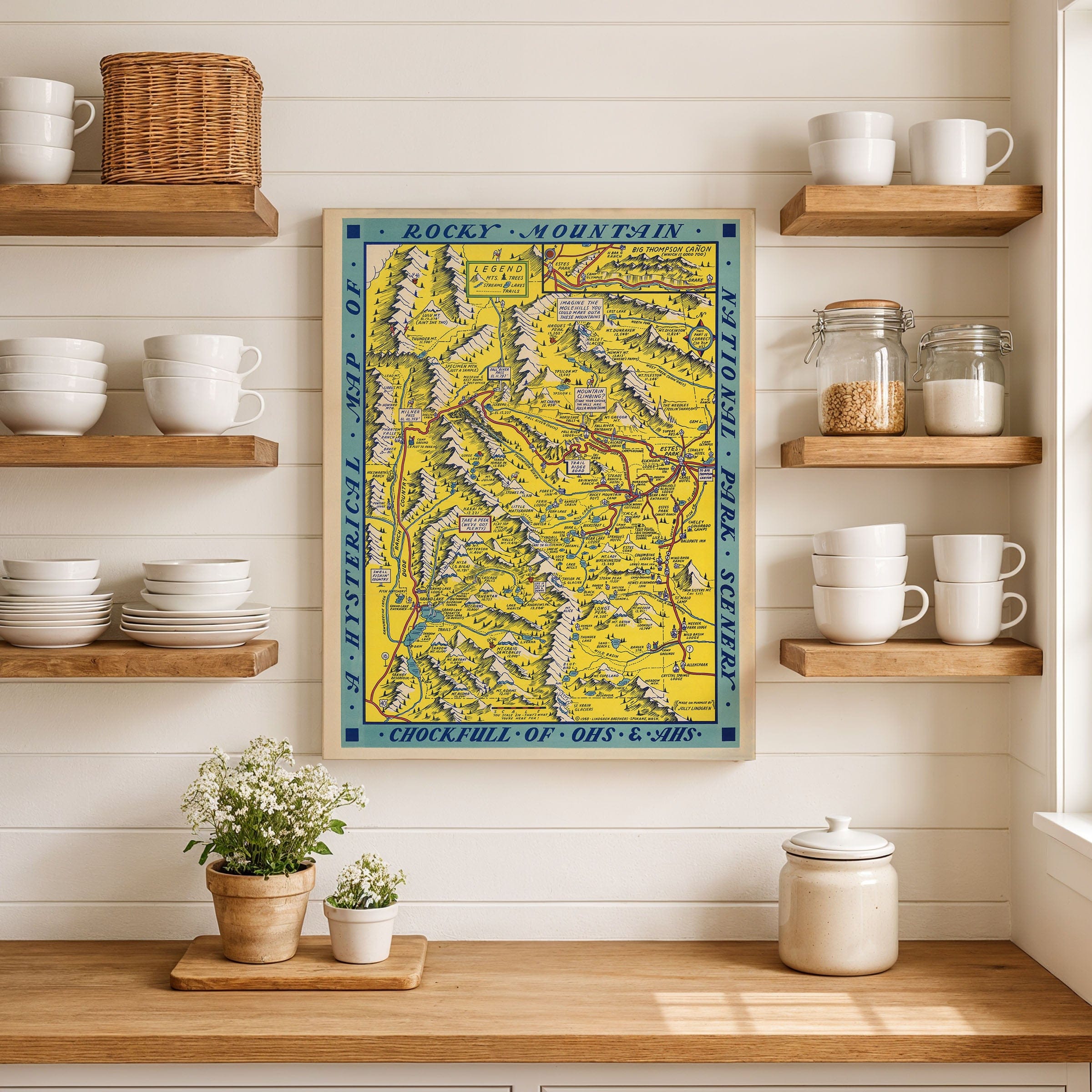 Hysterical Map of Rocky Mountain National Park 1948 - Jolly Lindgren Pictorial Map - Archive Prints