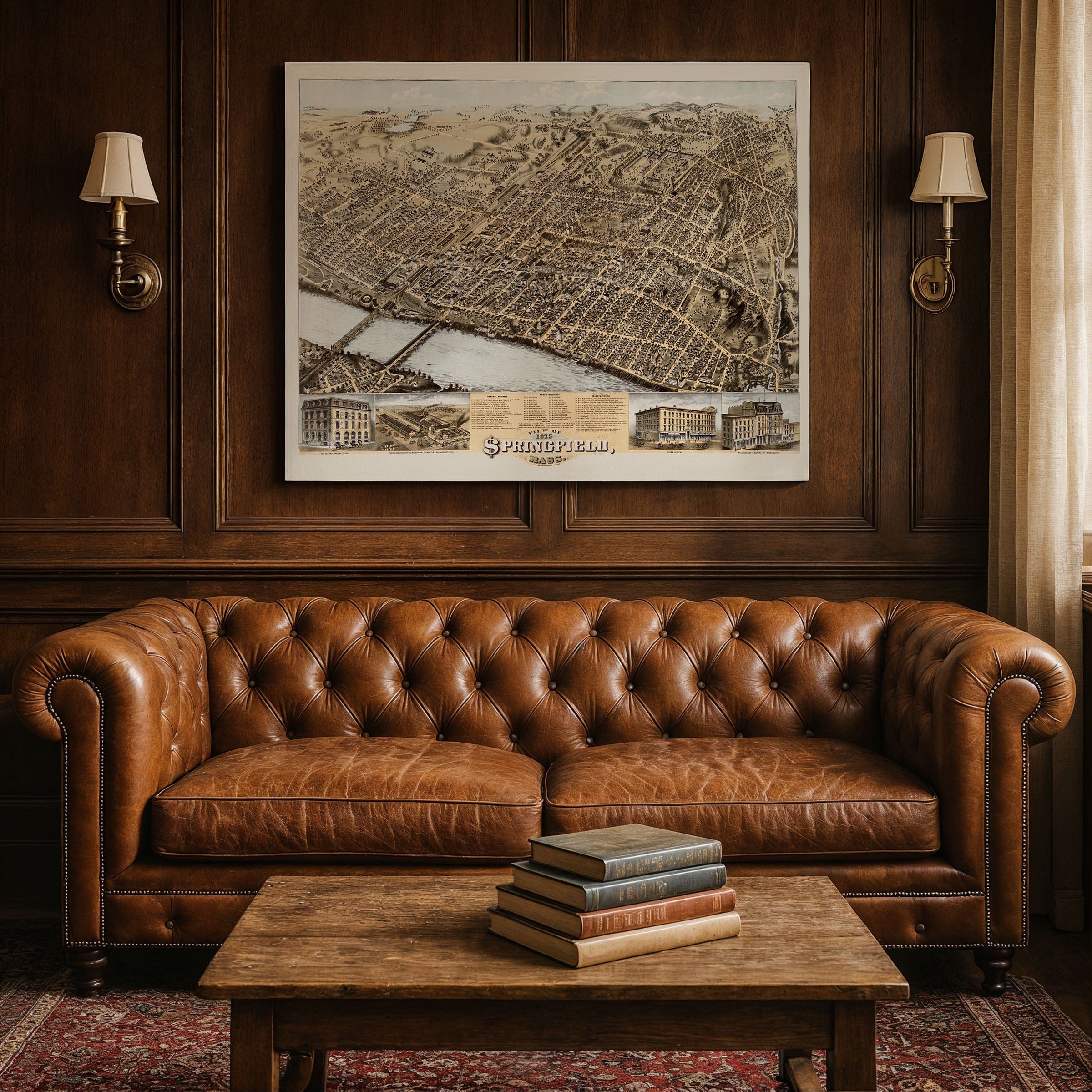 Springfield, Massachusetts Vintage Map 1875 - Bird's Eye View - Archive Prints