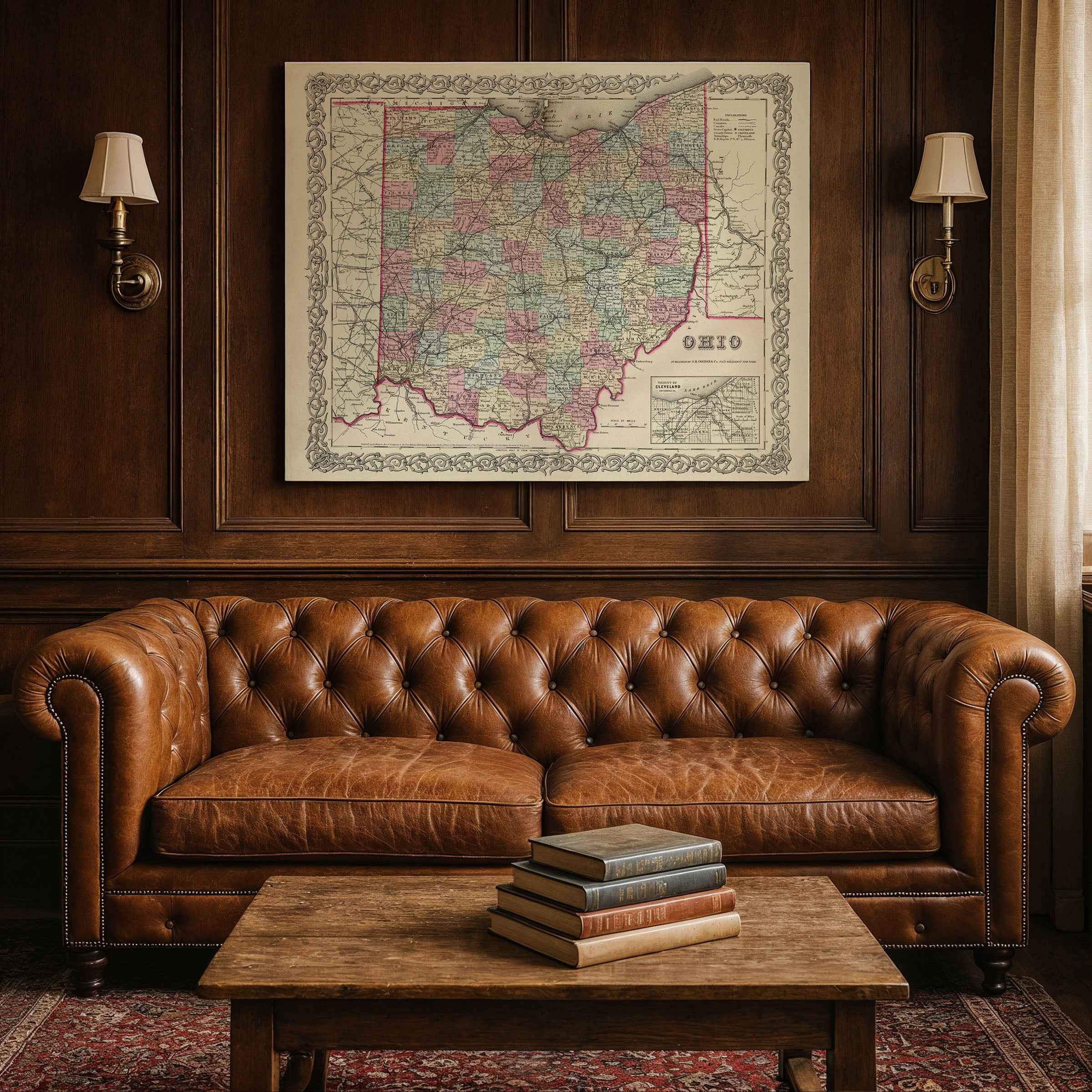 Ohio Map - Vintage 1856 Colton Historical Map with Cleveland Vicinity